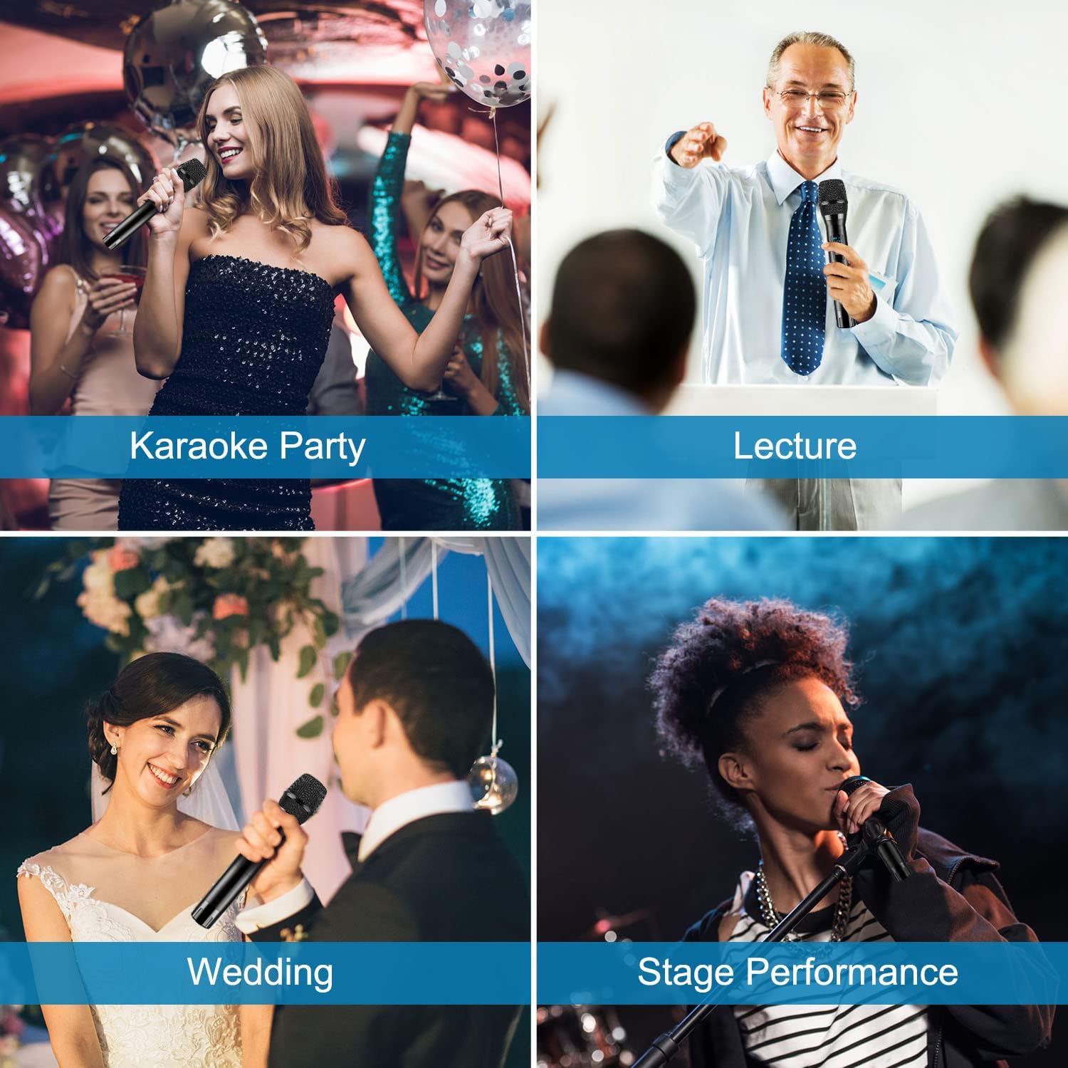 vegue wireless microphone, metal dual professional uhf cordless dynamic mic handheld microphone system for home karaoke party, meeting, church, dj, wedding, home ktv set