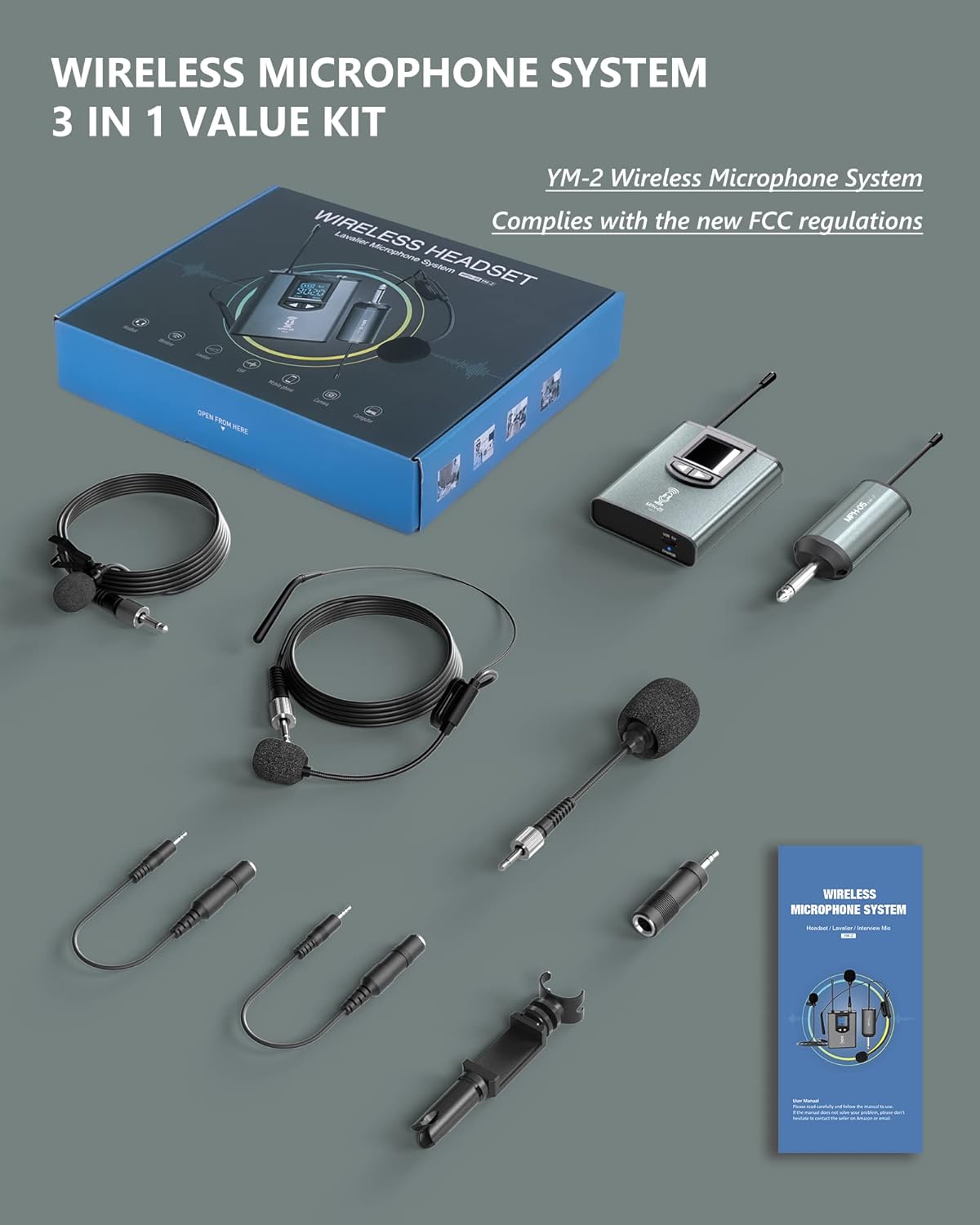 ttstar wireless microphone system headset/stand/lavalier mic with rechargeable bodypack transmitter receiver for pa speaker, camera, recording, teaching, church