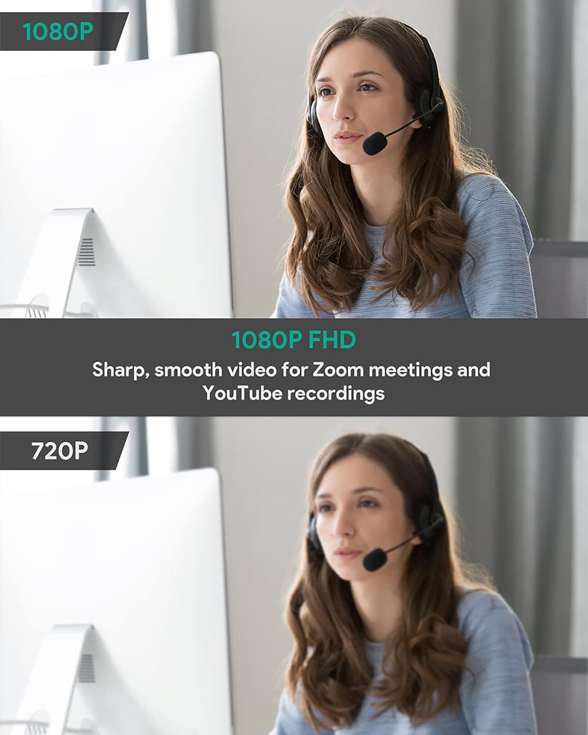 1080p webcam with dual stereo microphones & privacy cover, full hd usb desktop web computer camera with auto light correction for video conferences, compatible with windows & mac, pc & laptop