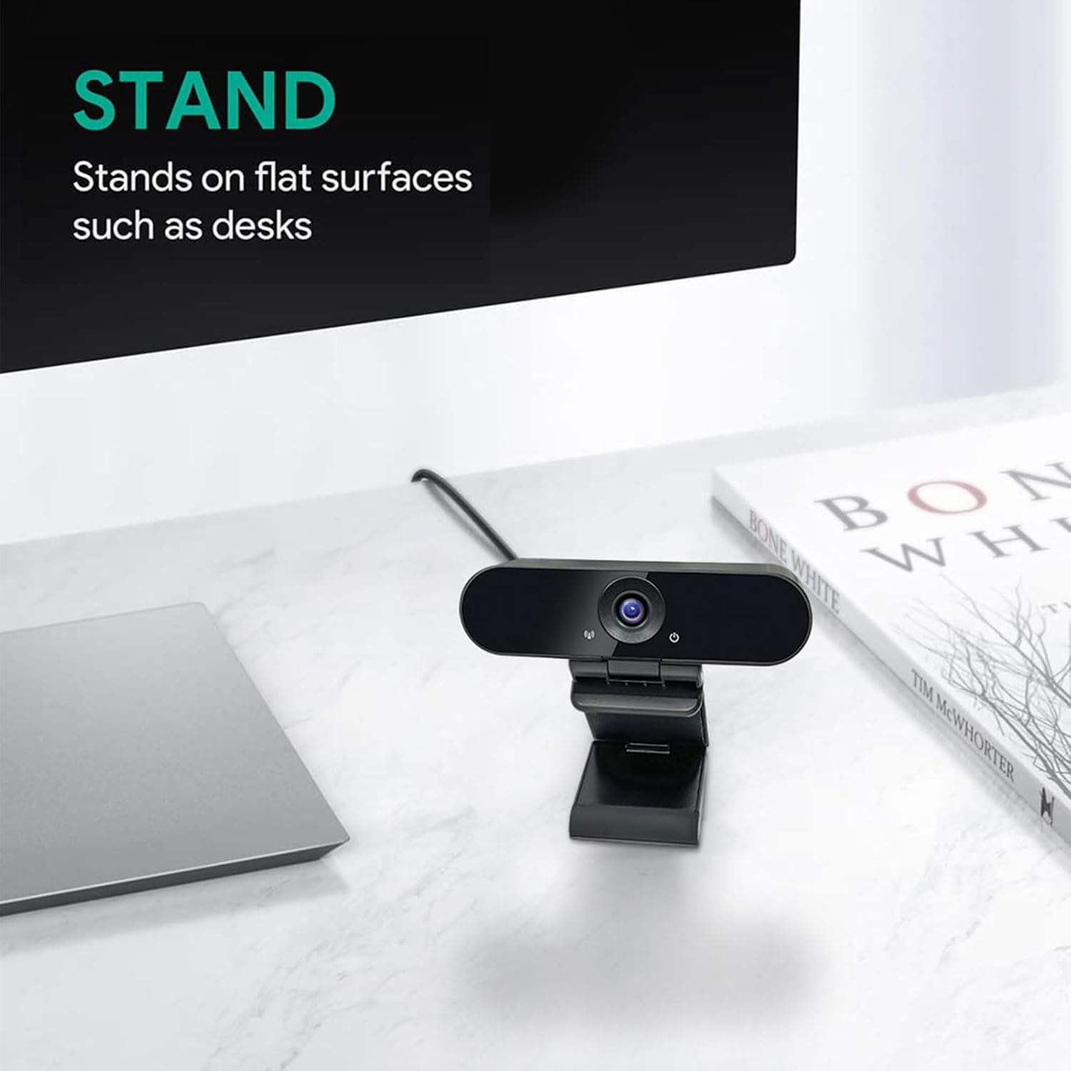 1080p webcam with dual stereo microphones & privacy cover, full hd usb desktop web computer camera with auto light correction for video conferences, compatible with windows & mac, pc & laptop