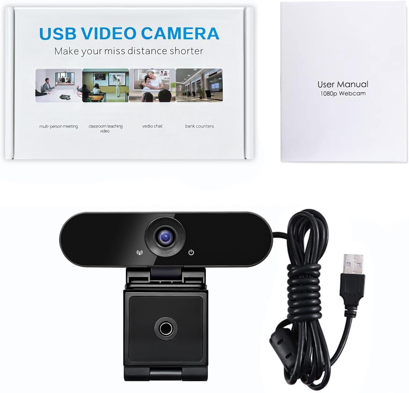 1080p webcam with dual stereo microphones & privacy cover, full hd usb desktop web computer camera with auto light correction for video conferences, compatible with windows & mac, pc & laptop