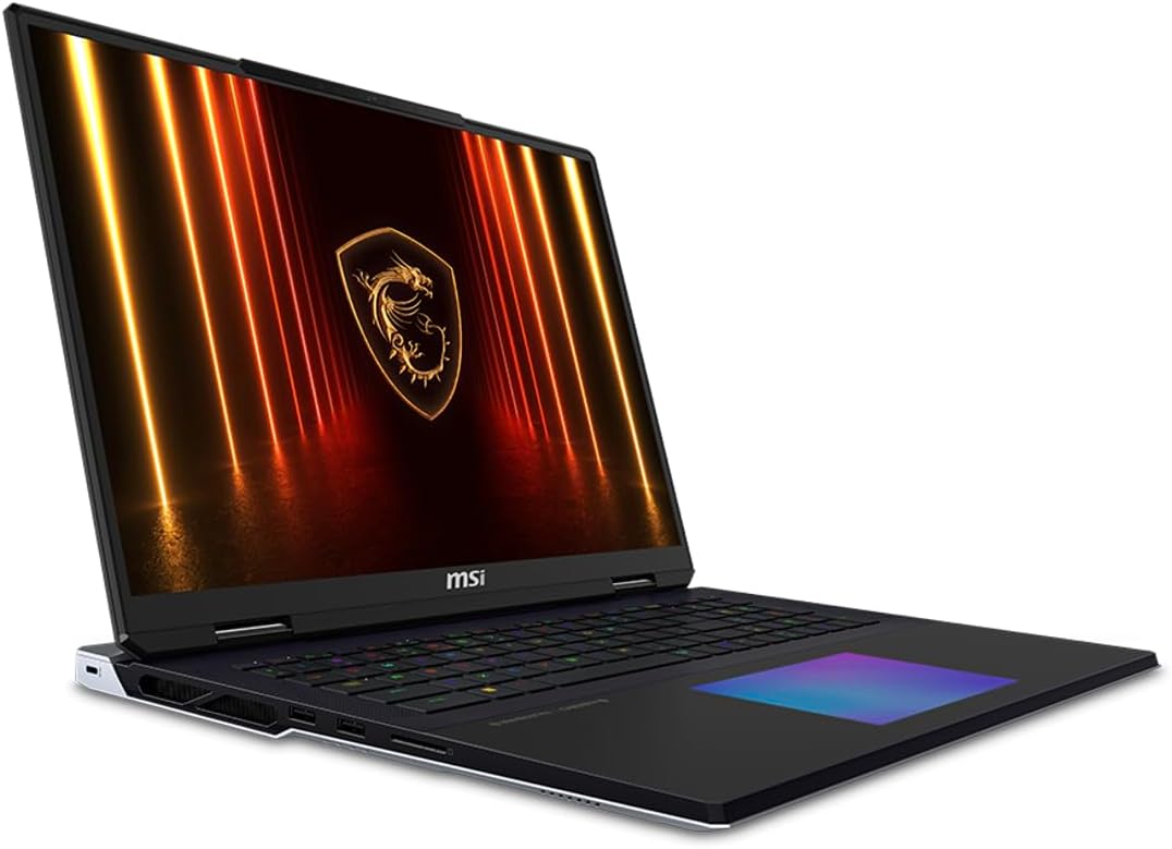 msi titan ai gaming laptop 18" 120hz mini led 4k display (intel ultra 9 285hx, geforce rtx 5090 24gb, 64gb ddr5, 2x8tb pcie ssd (16tb), per key rgb kb, win 11 pro) w/usb c dock