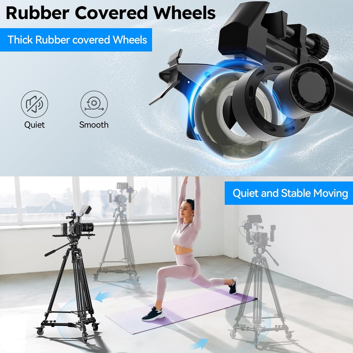 sirui photography tripod dolly, heavy duty universal tripod wheels with 3" rubber wheel, adjustable legs, 33lbs capacity for dslr cameras camcorder photo video lighting (am df02)