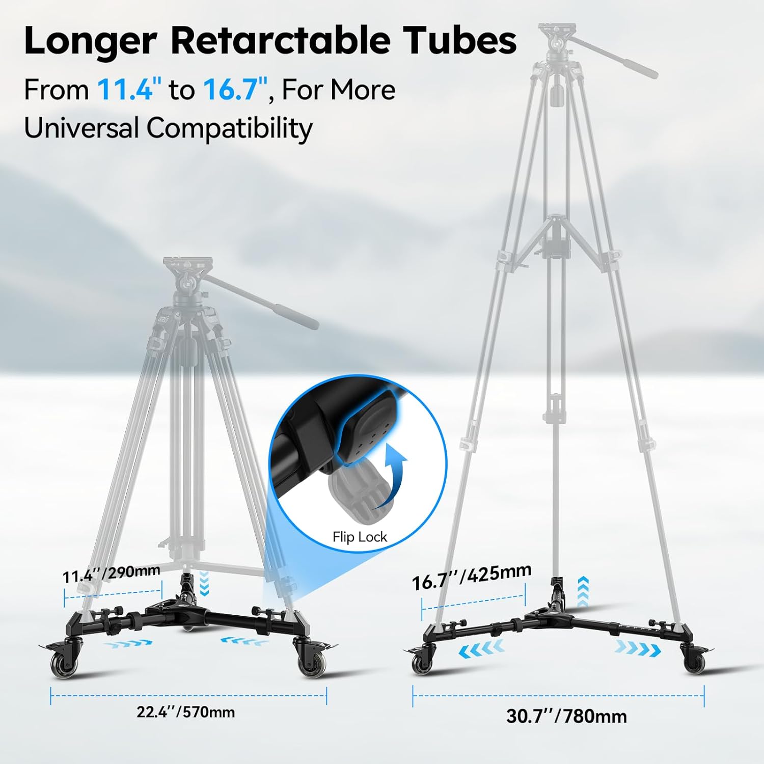 sirui photography tripod dolly, heavy duty universal tripod wheels with 3" rubber wheel, adjustable legs, 33lbs capacity for dslr cameras camcorder photo video lighting (am df02)
