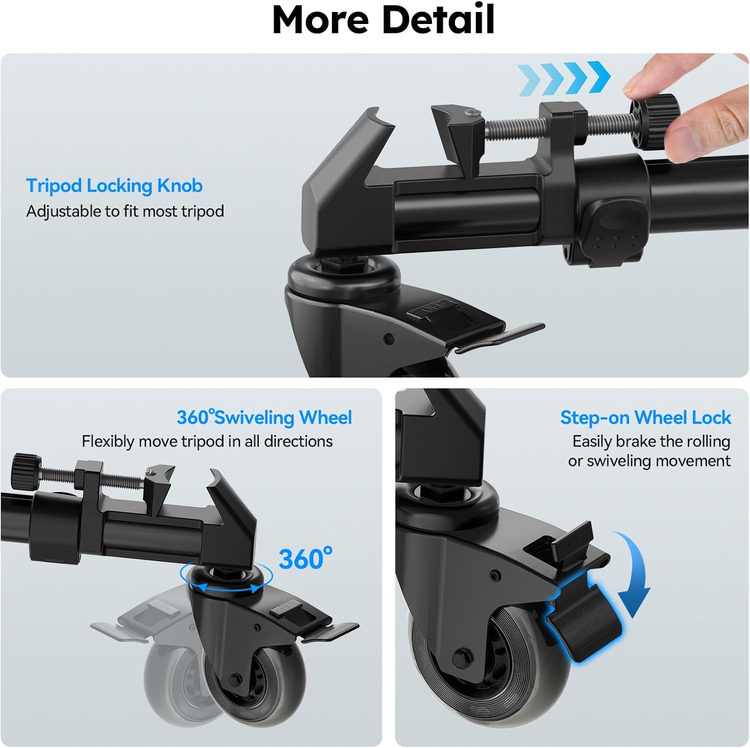 sirui photography tripod dolly, heavy duty universal tripod wheels with 3" rubber wheel, adjustable legs, 33lbs capacity for dslr cameras camcorder photo video lighting (am df02)