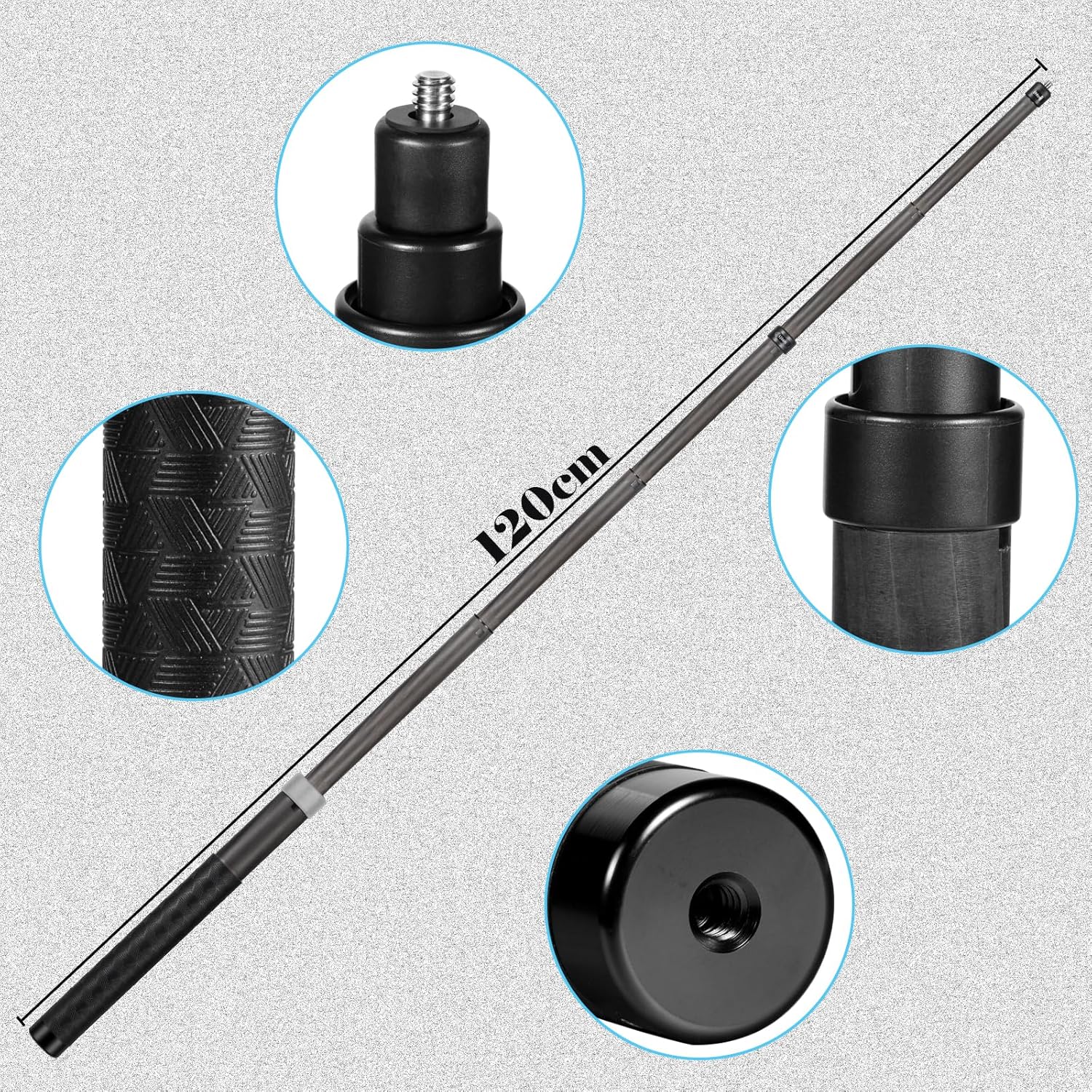 funnyfox 1.2m/3.9ft carbon fiber extended invisible selfie stick for insta360 x5/x4/x3/x2,r,rs,x,one,go 2, for gopro max of action camera