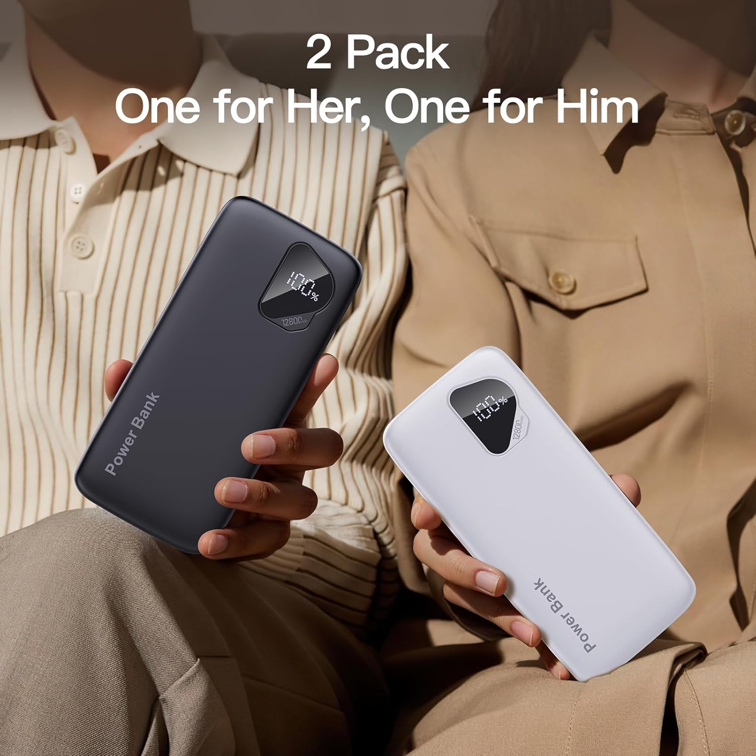 2025 2 pack 12800mah portable charger with built in cables, travel essential battery pack, 4 outputs 2 inputs slim power bank with cord wires for iphone 16/15/14, samsung galaxy s23/22, pixel etc