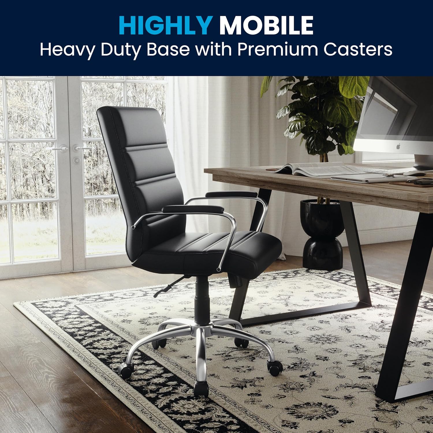 flash furniture whitney mid back swivel leathersoft desk chair with padded seat and armrests, adjustable height padded office chair, black