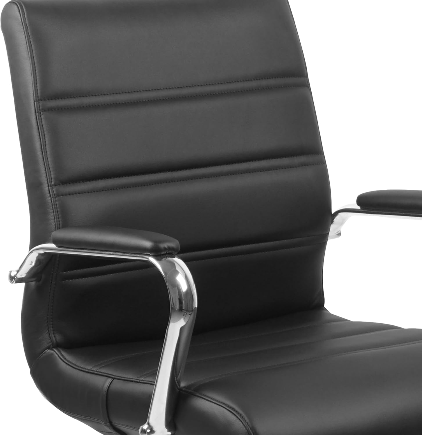 flash furniture whitney mid back swivel leathersoft desk chair with padded seat and armrests, adjustable height padded office chair, black