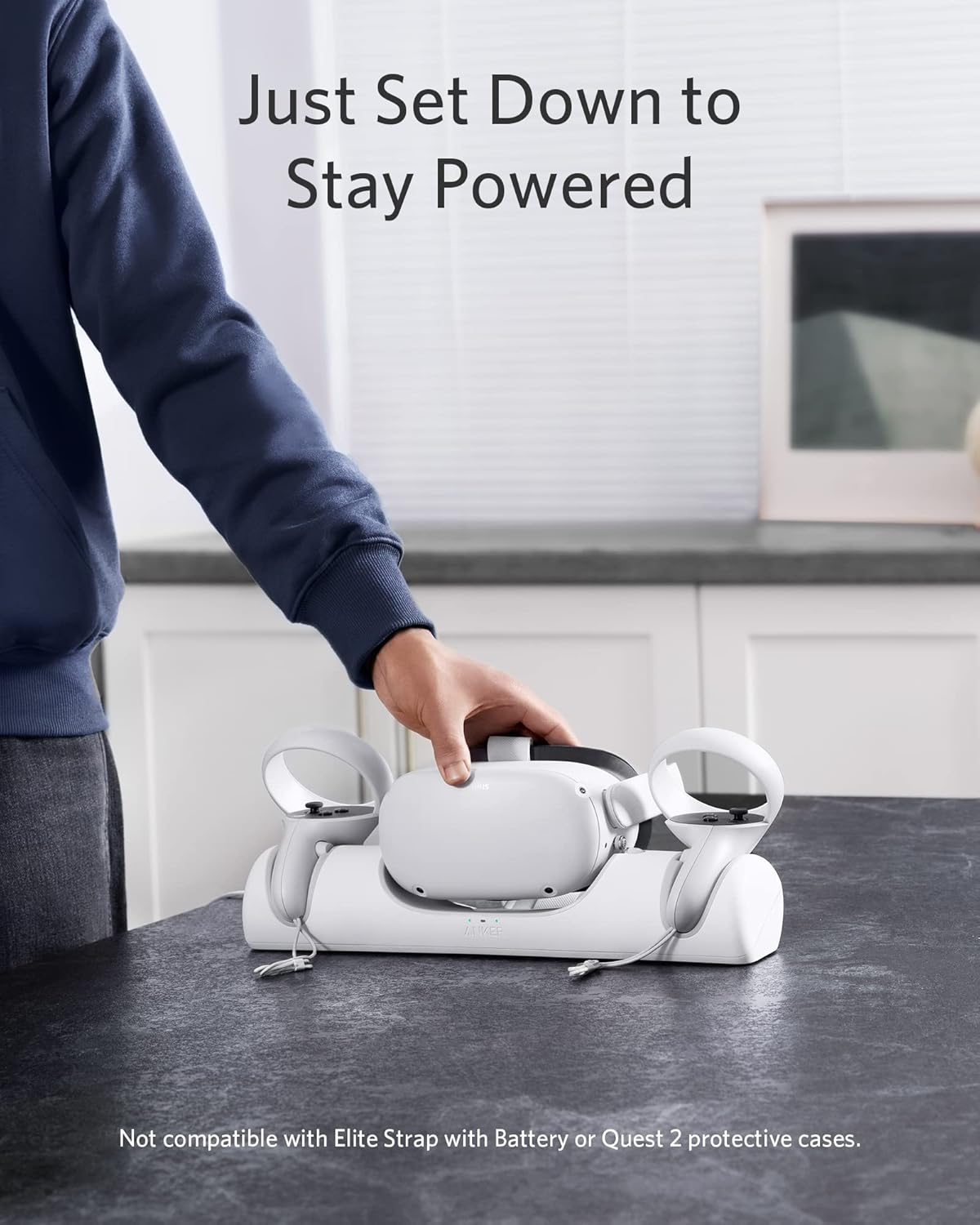 anker charging dock for oculus quest 2, oculus certified charging station stand set, headset display holder and controller mount station with 2 rechargeable batteries, usb c charger and cable