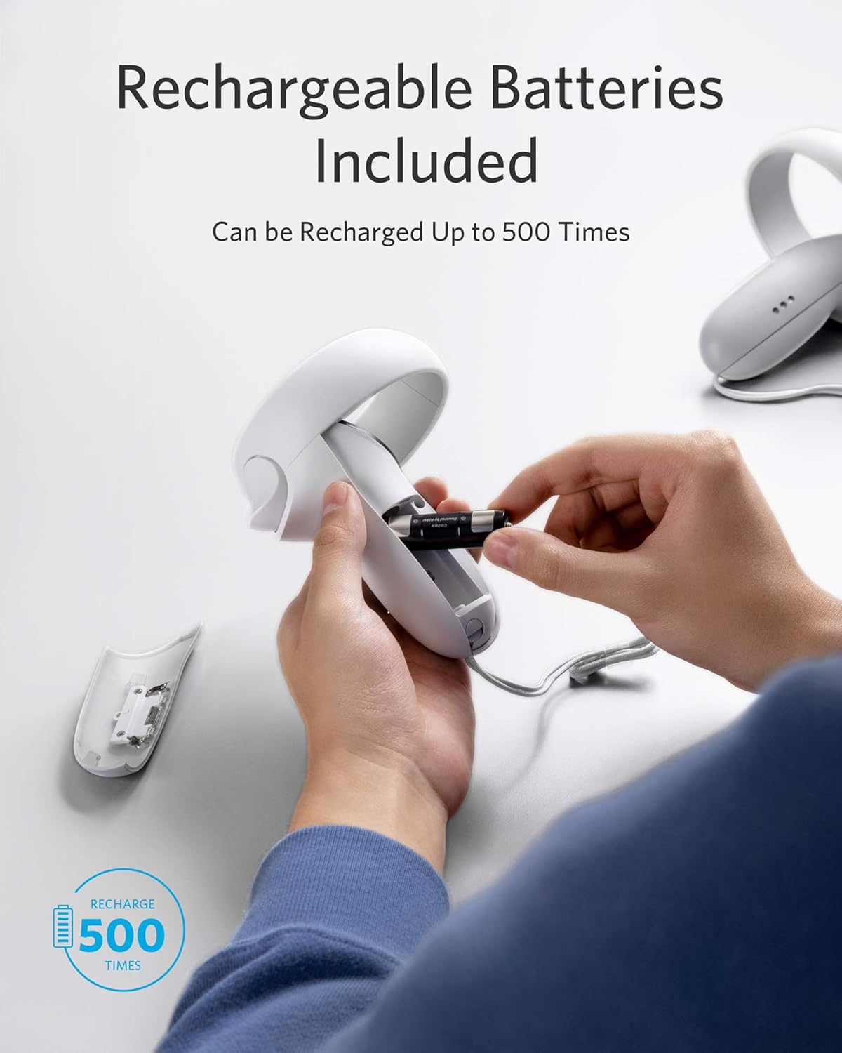 anker charging dock for oculus quest 2, oculus certified charging station stand set, headset display holder and controller mount station with 2 rechargeable batteries, usb c charger and cable