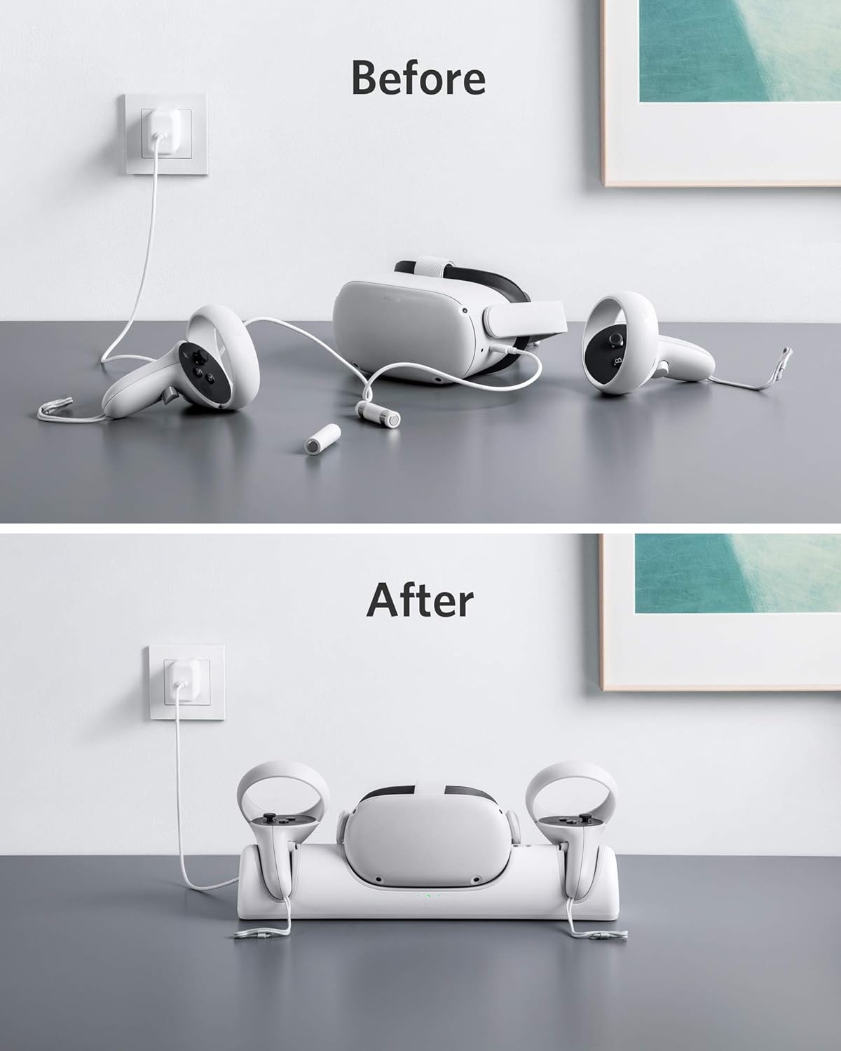 anker charging dock for oculus quest 2, oculus certified charging station stand set, headset display holder and controller mount station with 2 rechargeable batteries, usb c charger and cable