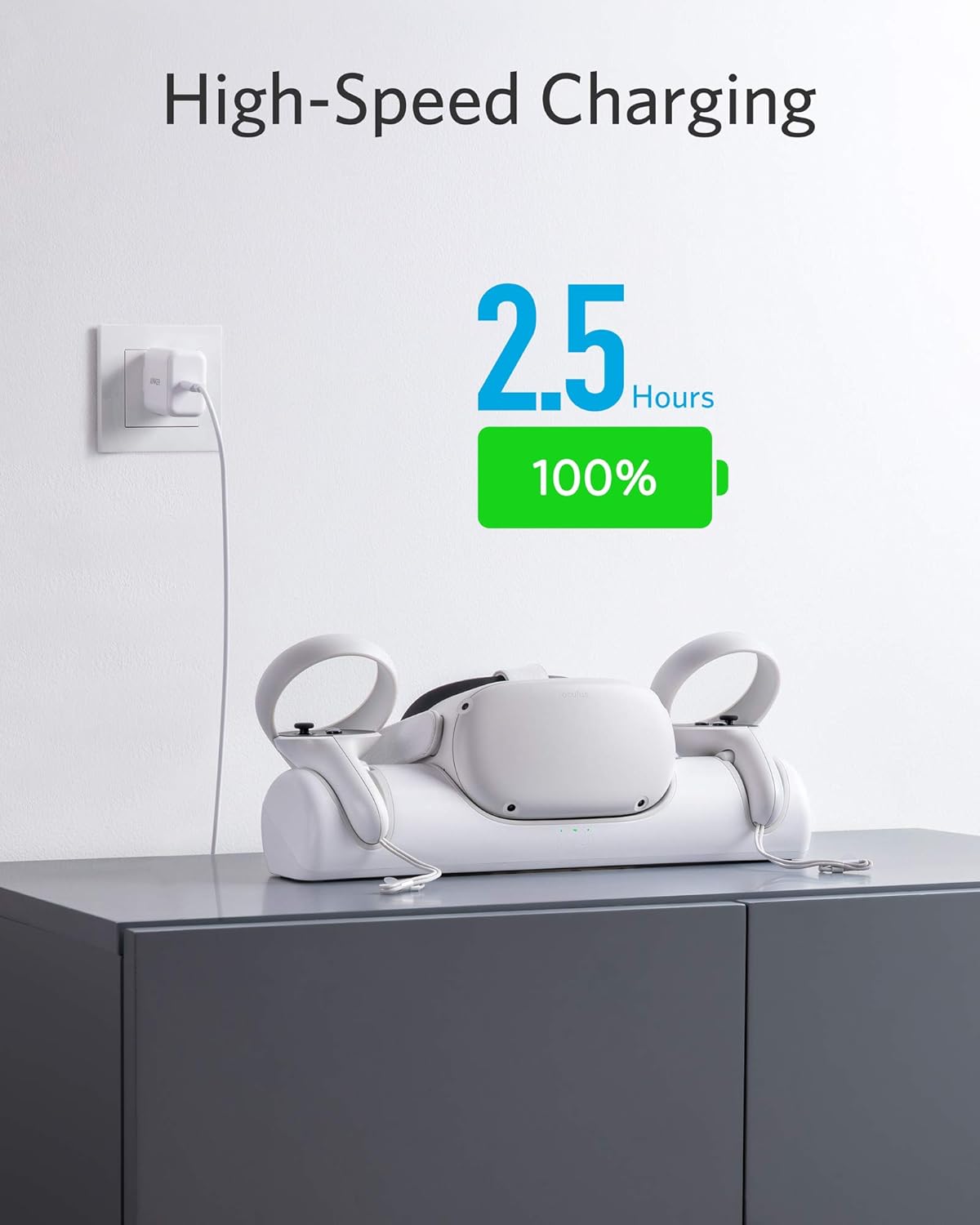 anker charging dock for oculus quest 2, oculus certified charging station stand set, headset display holder and controller mount station with 2 rechargeable batteries, usb c charger and cable