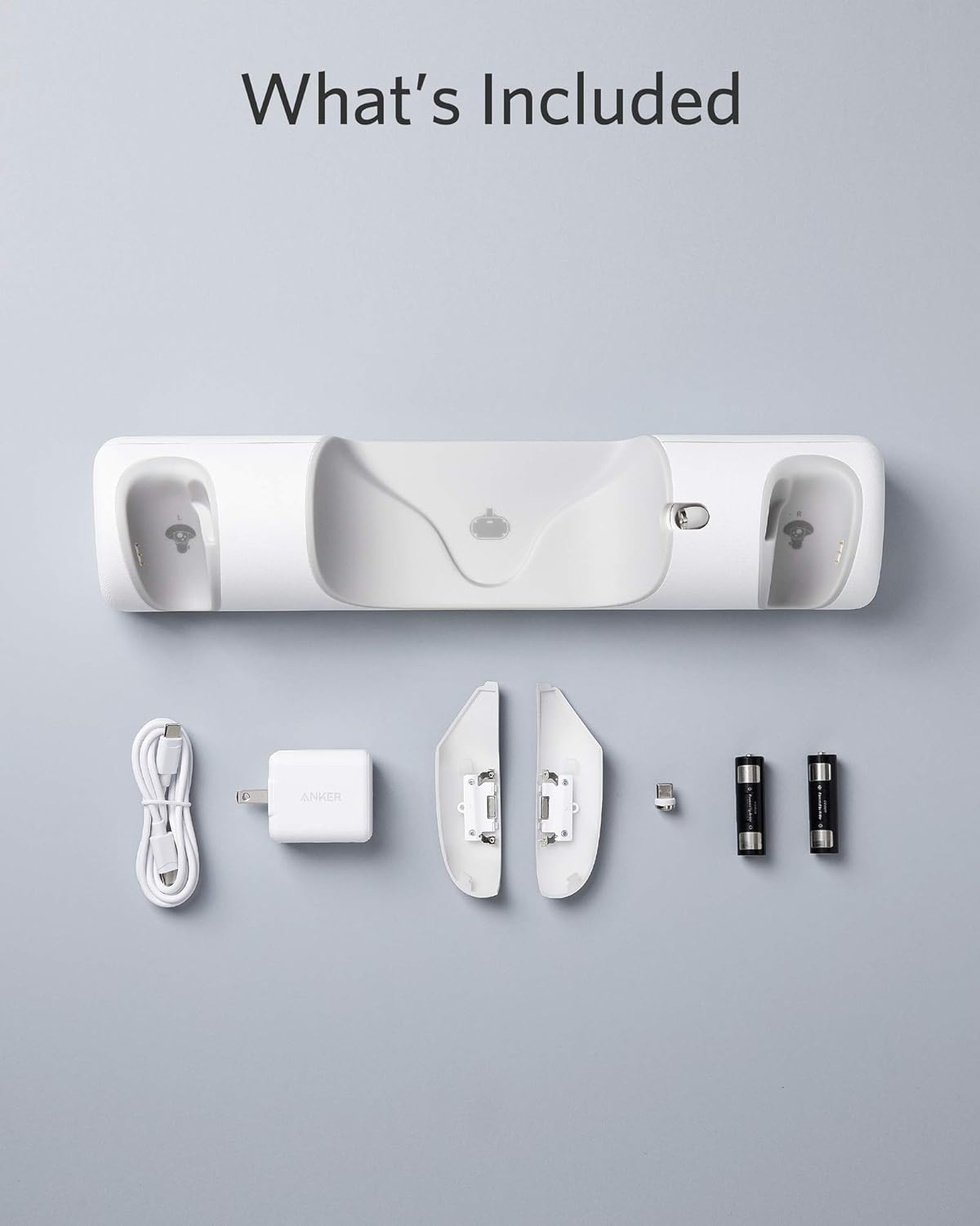 anker charging dock for oculus quest 2, oculus certified charging station stand set, headset display holder and controller mount station with 2 rechargeable batteries, usb c charger and cable