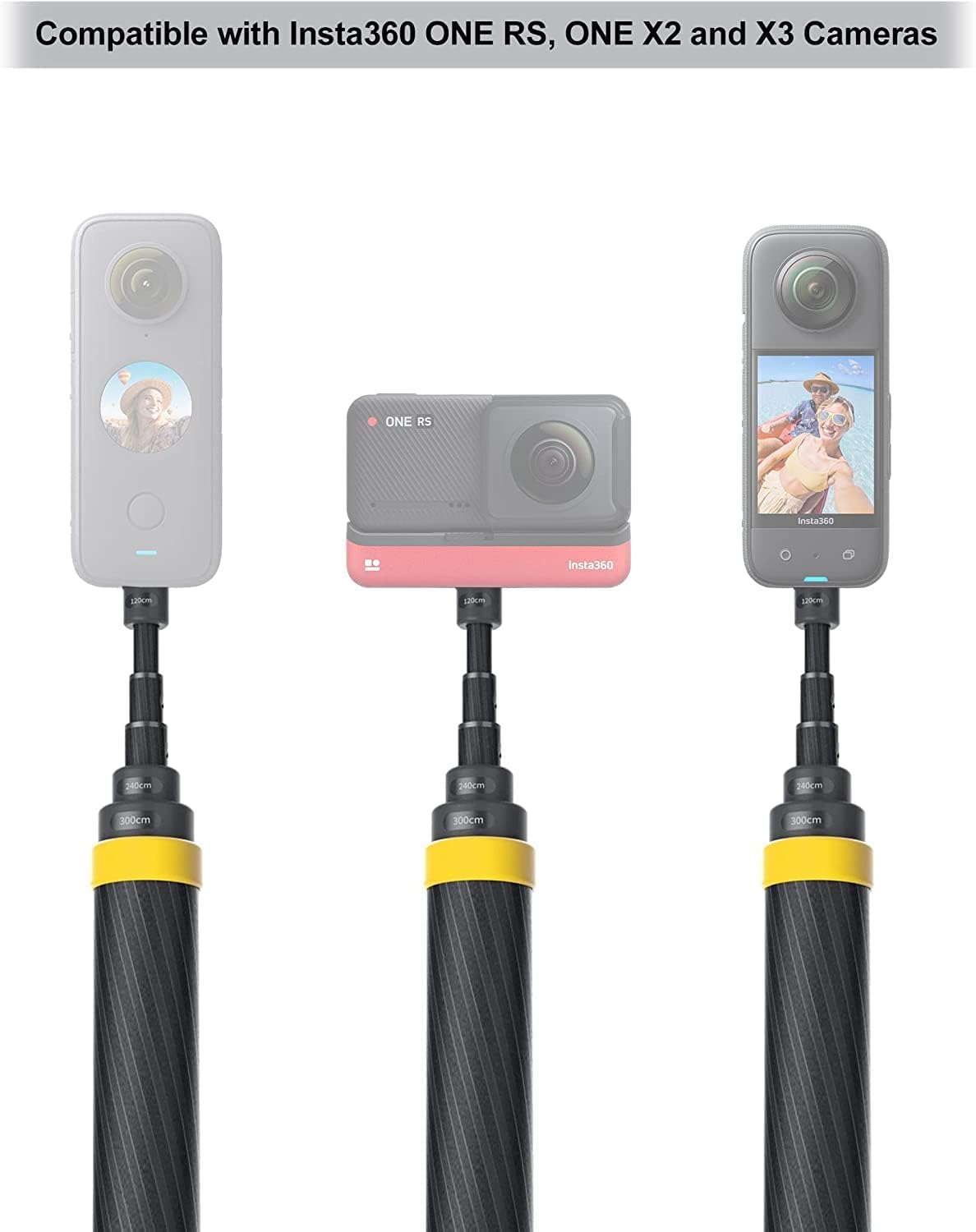 insta360 3m extended selfie stick for x3, one rs/x2/r/x, and one (14 to 118")