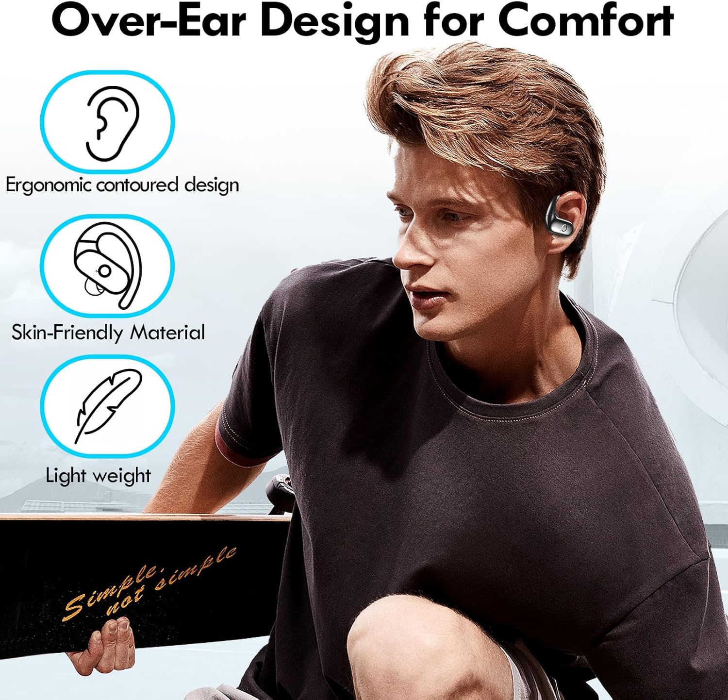 kurdene wireless earbuds bluetooth headphones sport,over ear buds with deep bass sound,60hrs playtime earphones redesigned comfort fit with earhooks for running,meeting,workout black