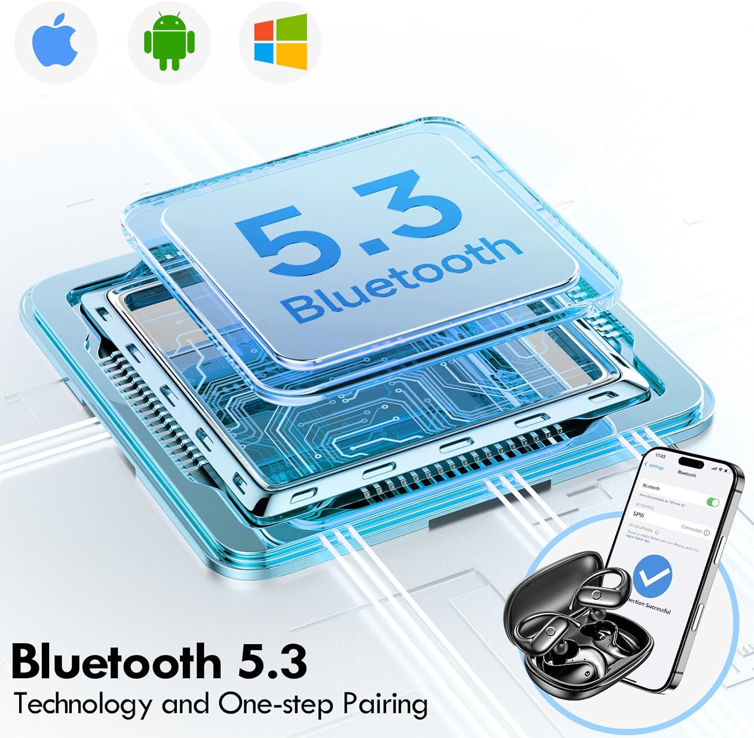 kurdene wireless earbuds bluetooth headphones sport,over ear buds with deep bass sound,60hrs playtime earphones redesigned comfort fit with earhooks for running,meeting,workout black