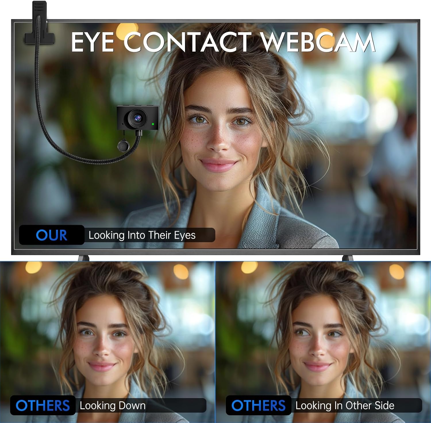 eye contact webcam with microphone for pc, 1080p center cam for mac, 95°fov middle screen center cam, usb computer camera plug&play, for desktop computer facetime compatible with macos&windows (black)