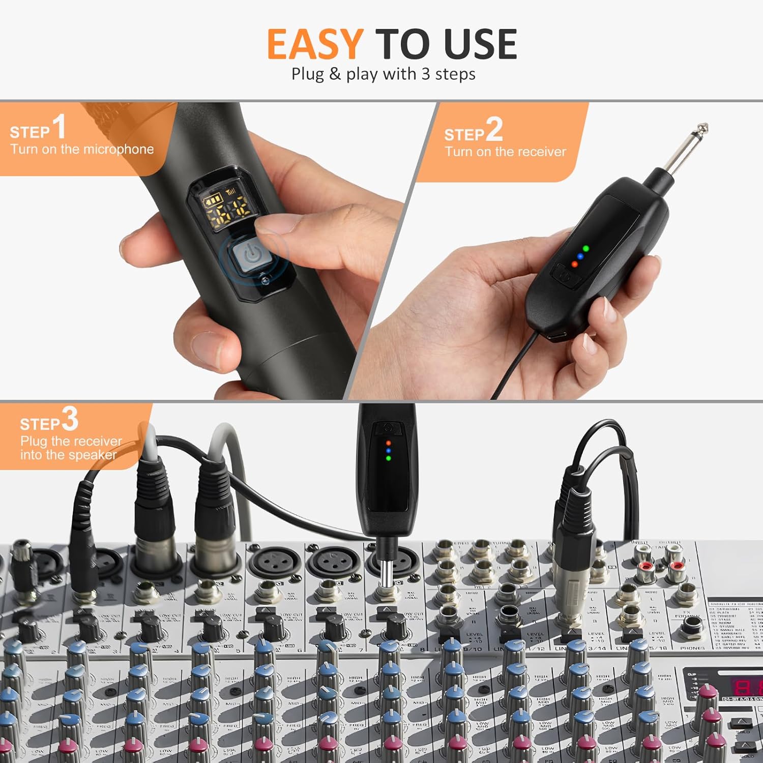 soundgeek wireless microphone uhf metal dual handheld mic with rechargeable receiver 200ft range, microphone for singing, karaoke, church, speech, wedding, party singing (1 mics, gray)