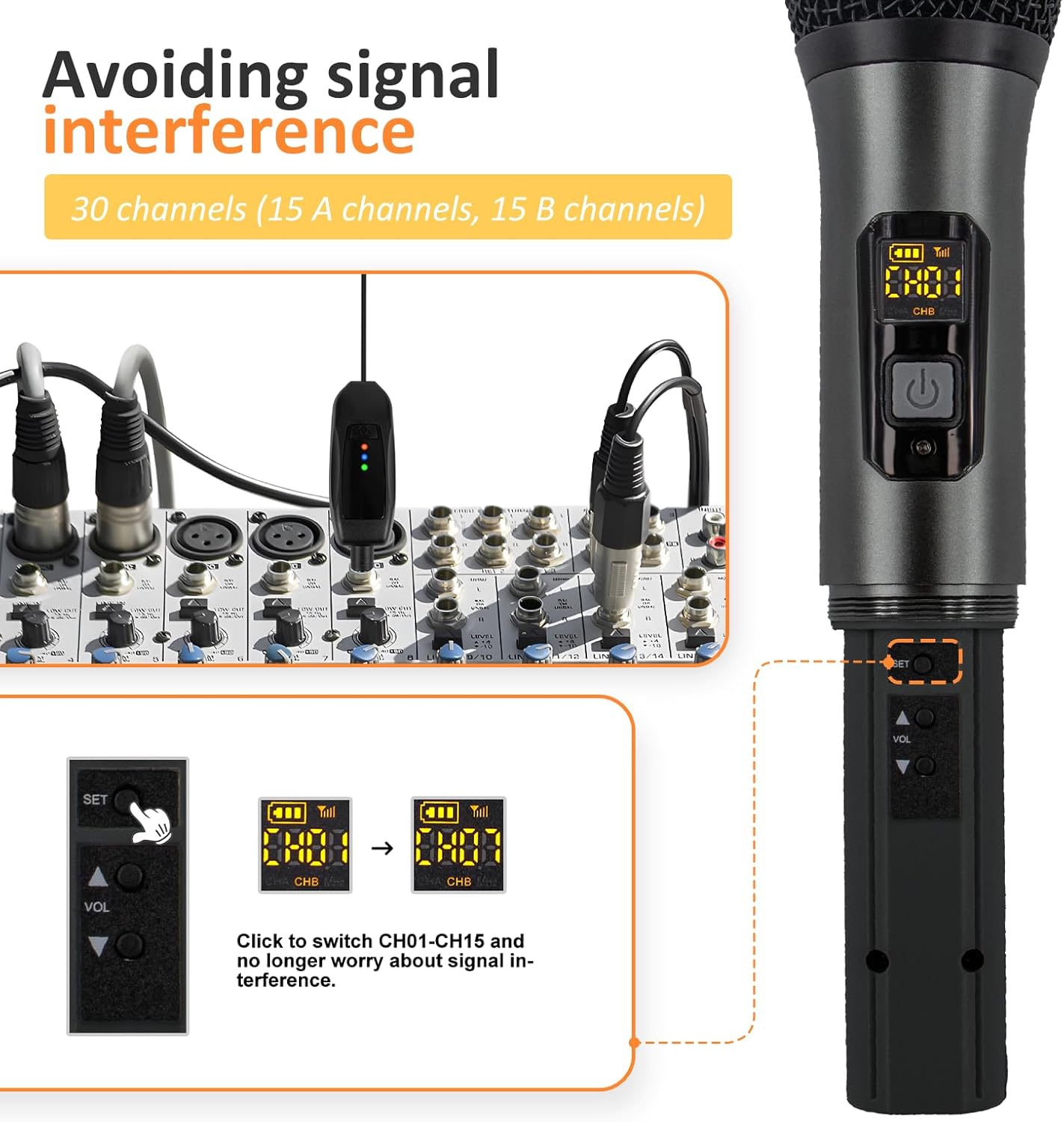 soundgeek wireless microphone uhf metal dual handheld mic with rechargeable receiver 200ft range, microphone for singing, karaoke, church, speech, wedding, party singing (1 mics, gray)