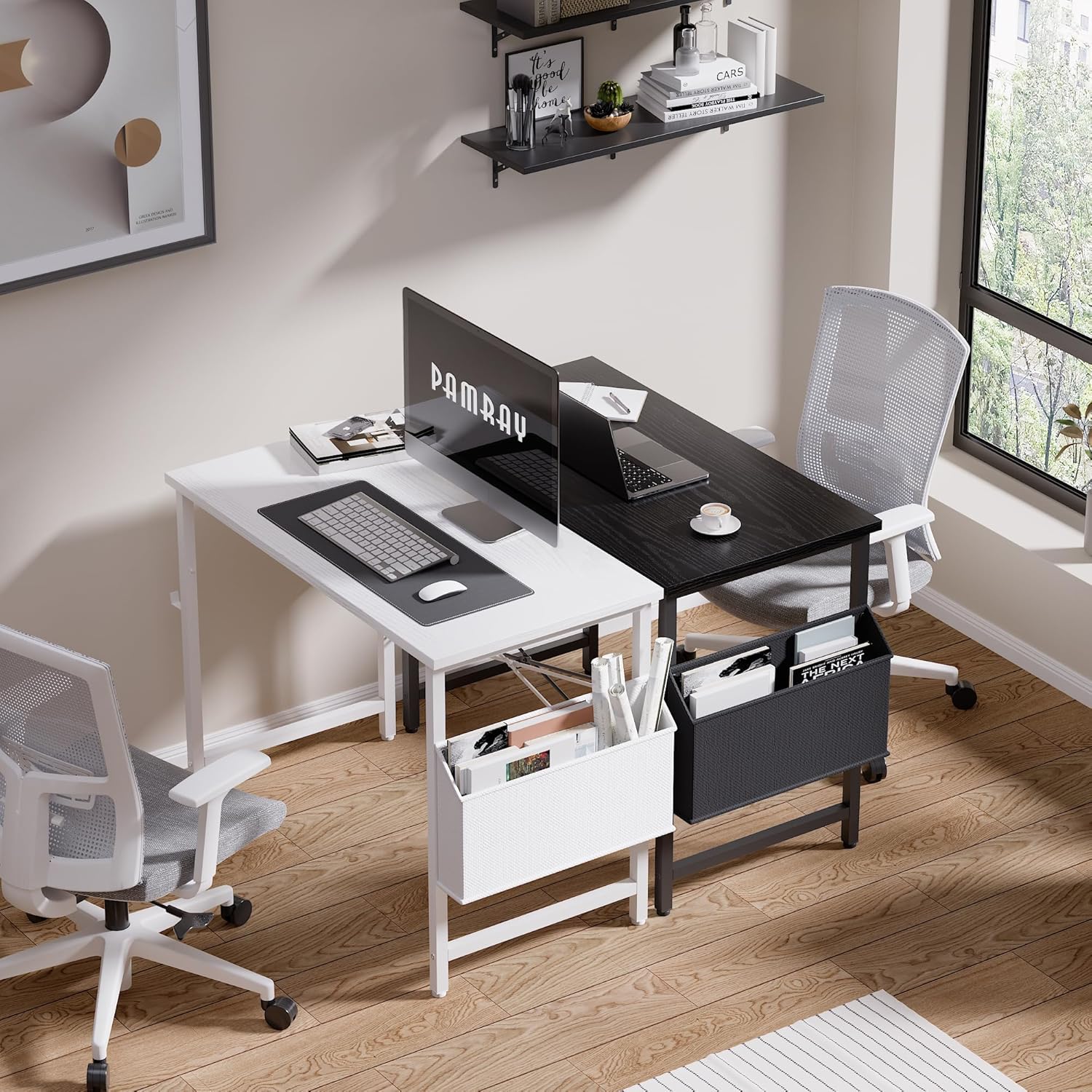 pamray 32 inch computer desk for small spaces with storage bag, home office work desk with headphone hook, small office desk study writing table