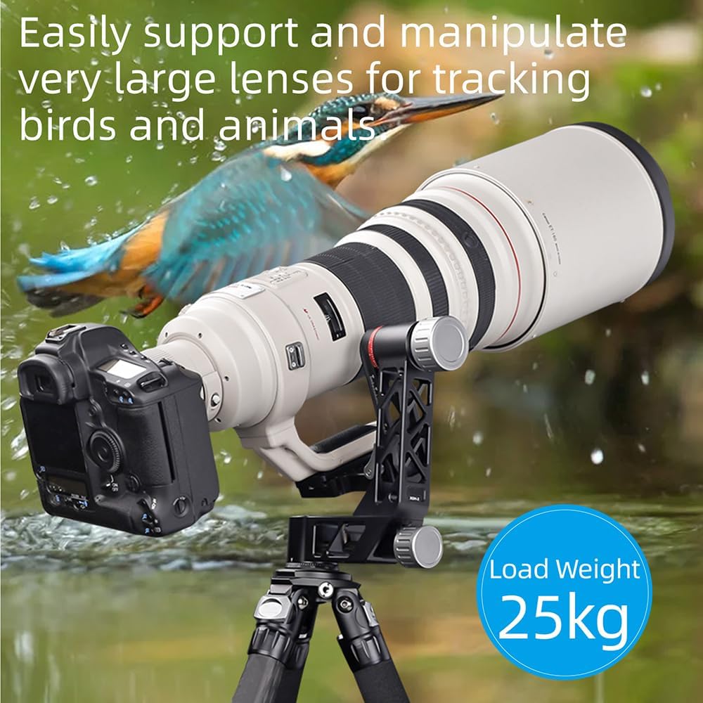 professional heavy duty tripod head with 360° panorama, arca swiss 1/4" qr plate and bubble level supports 25kg tripod camera photography for dslr cameras and telephoto lenses