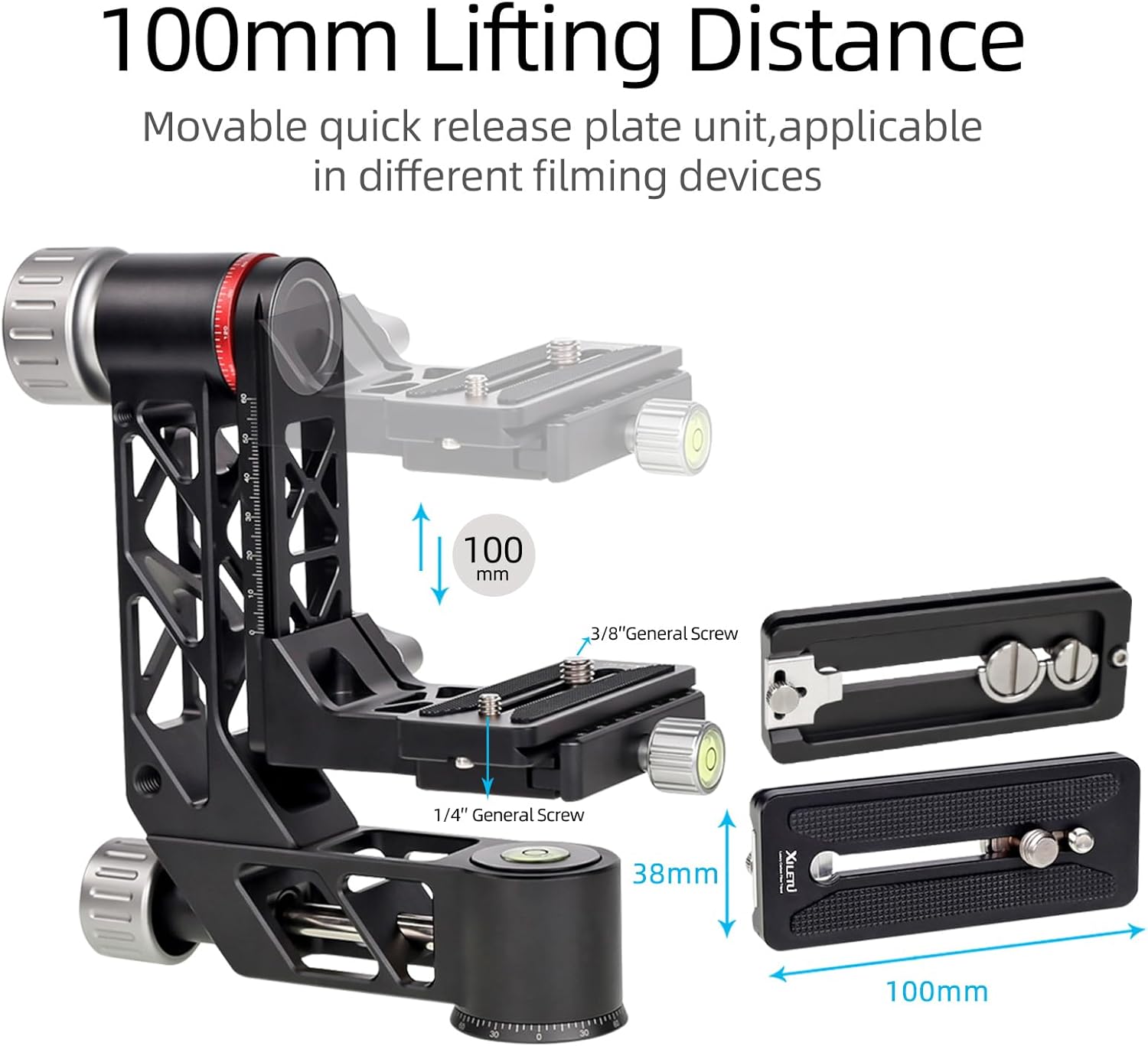 professional heavy duty tripod head with 360° panorama, arca swiss 1/4" qr plate and bubble level supports 25kg tripod camera photography for dslr cameras and telephoto lenses