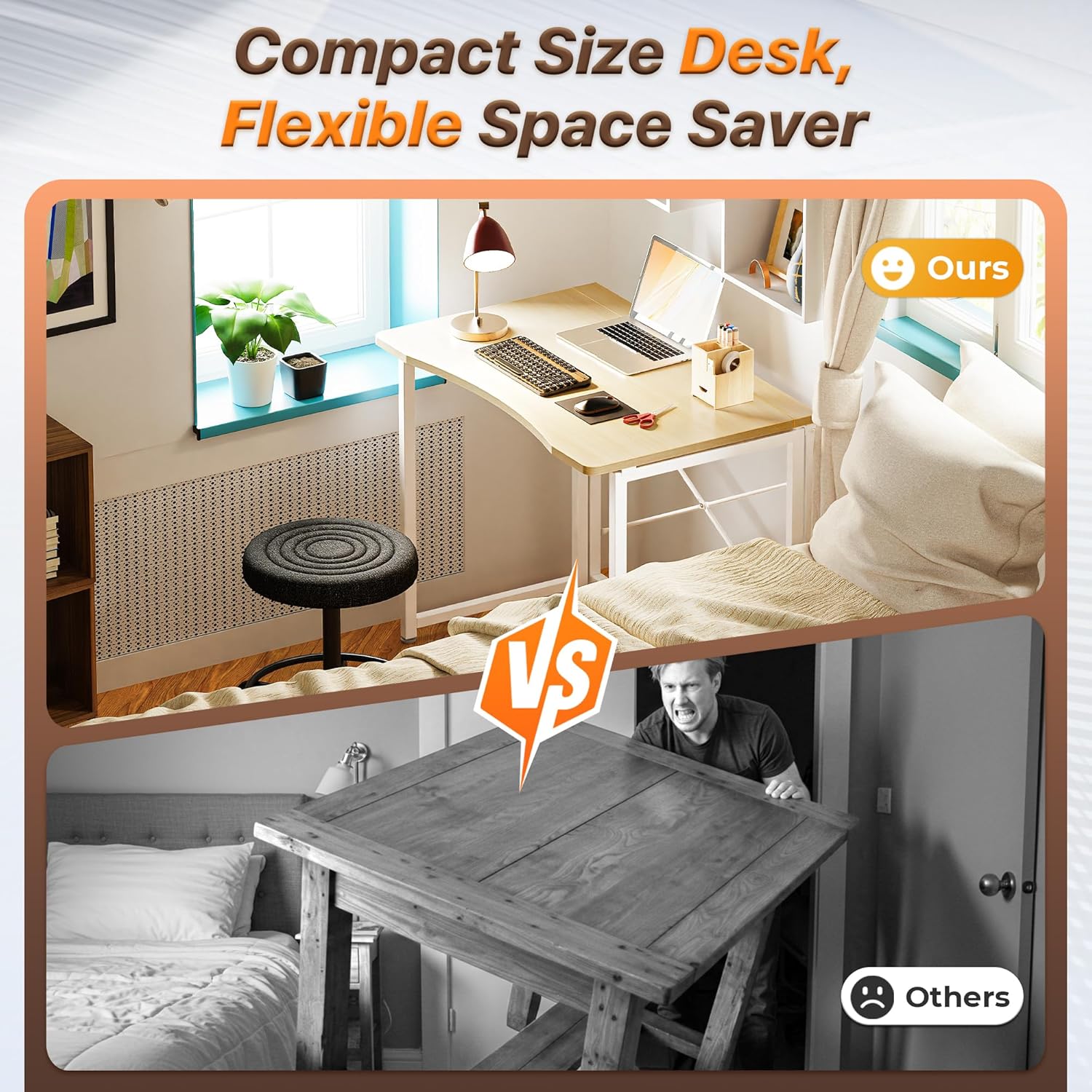 huuger folding desk for small spaces, 31.5 inch foldable computer table, for home office, study, bedroom, dorm, space saving, small writing work office computer desk, easy to fold, oak