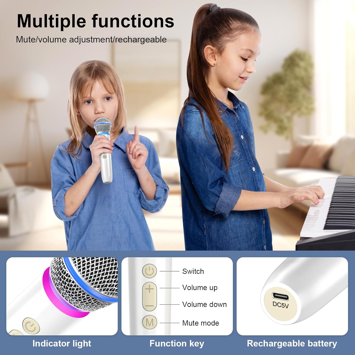 aokeo wireless microphone with rechargeable receiver,uhf dynamic handheld karaoke mic,100ft range, for amplifier speaker, mixer,singing, party,speech