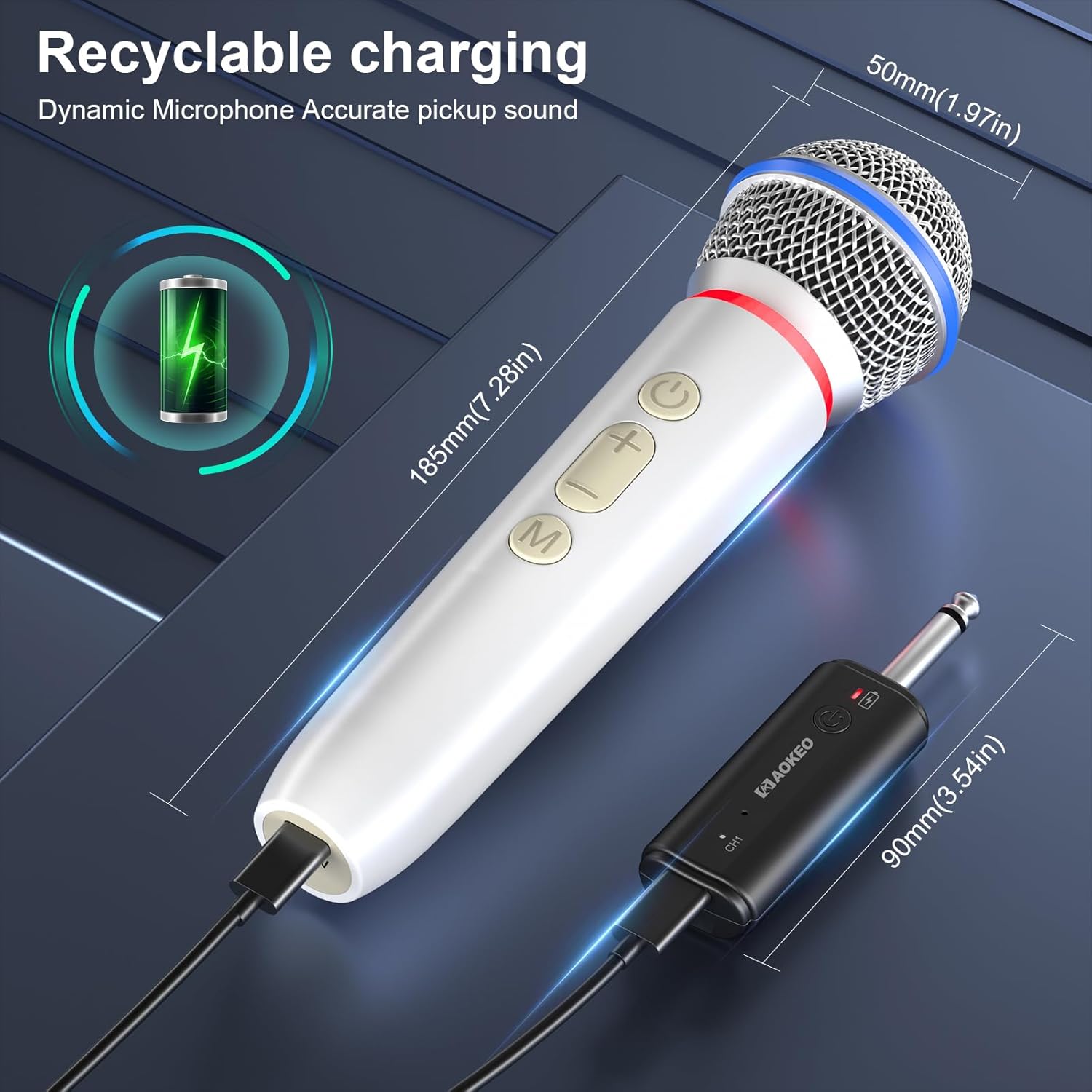 aokeo wireless microphone with rechargeable receiver,uhf dynamic handheld karaoke mic,100ft range, for amplifier speaker, mixer,singing, party,speech