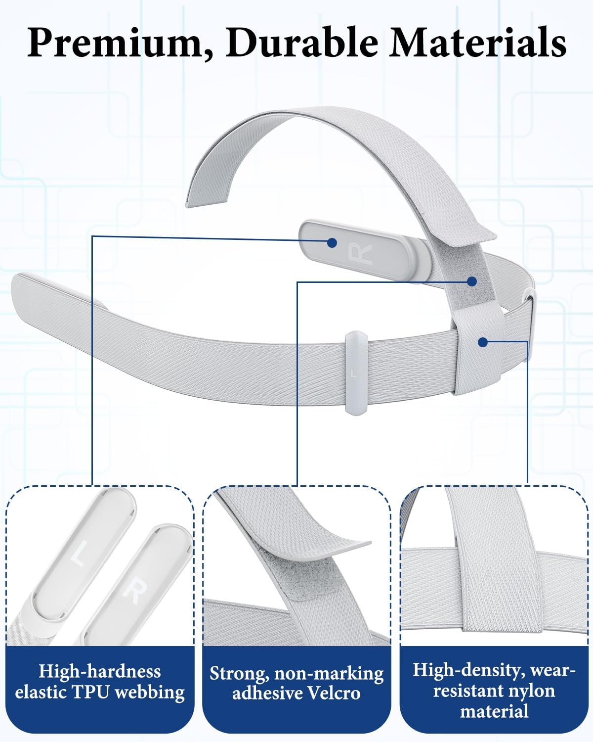 head strap for 0culus quest 2 headset, replacement headband for quest 2, comes with 4 controller thumb grip covers, head strap for quest 2