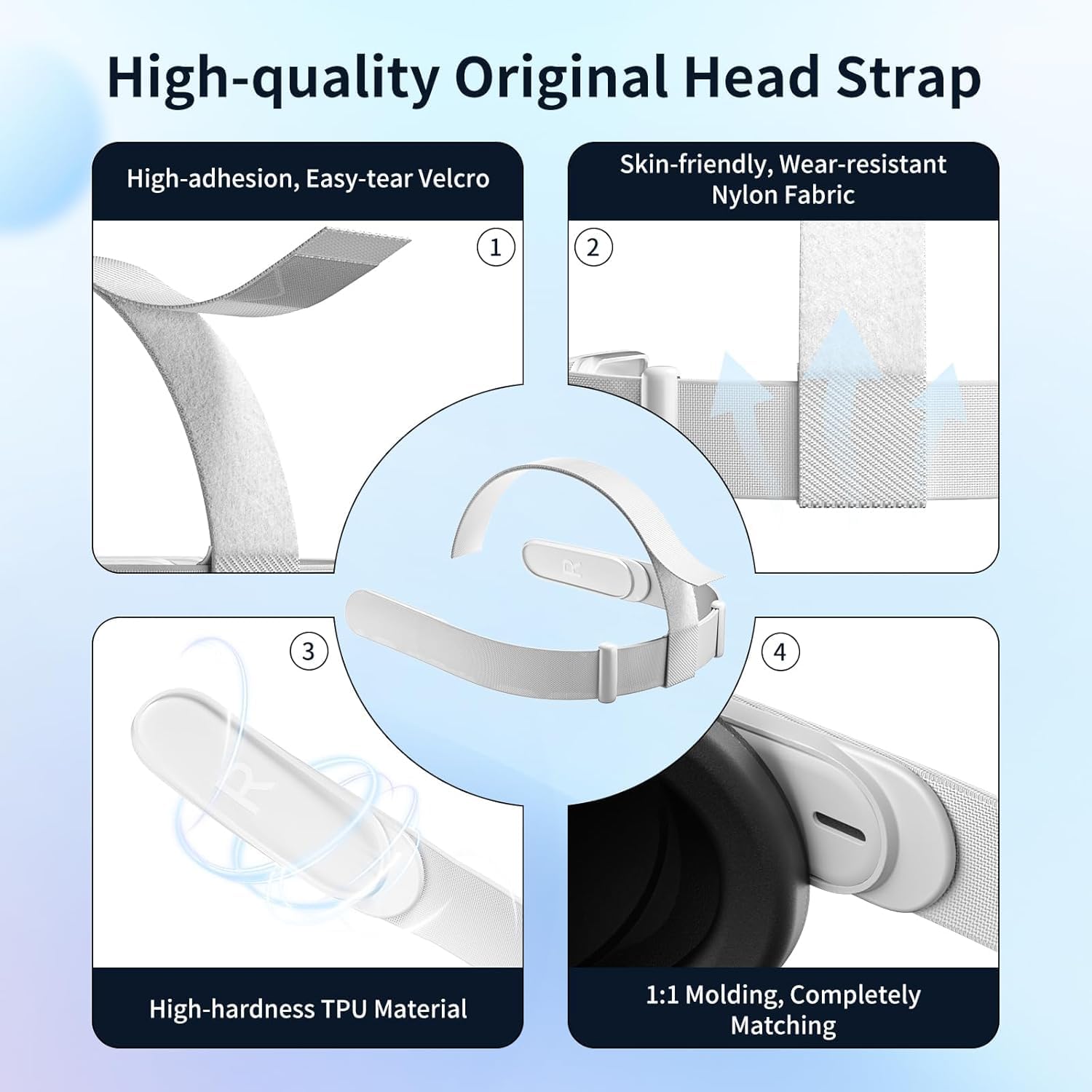 head strap for 0culus quest 2 headset, replacement headband for quest 2, comes with 4 controller thumb grip covers, head strap for quest 2