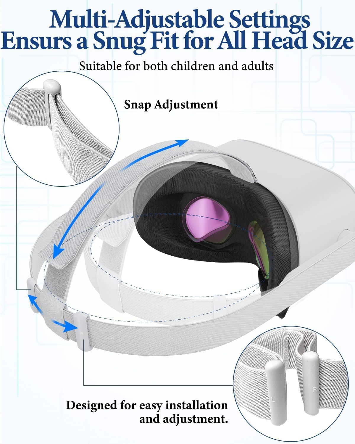 head strap for 0culus quest 2 headset, replacement headband for quest 2, comes with 4 controller thumb grip covers, head strap for quest 2
