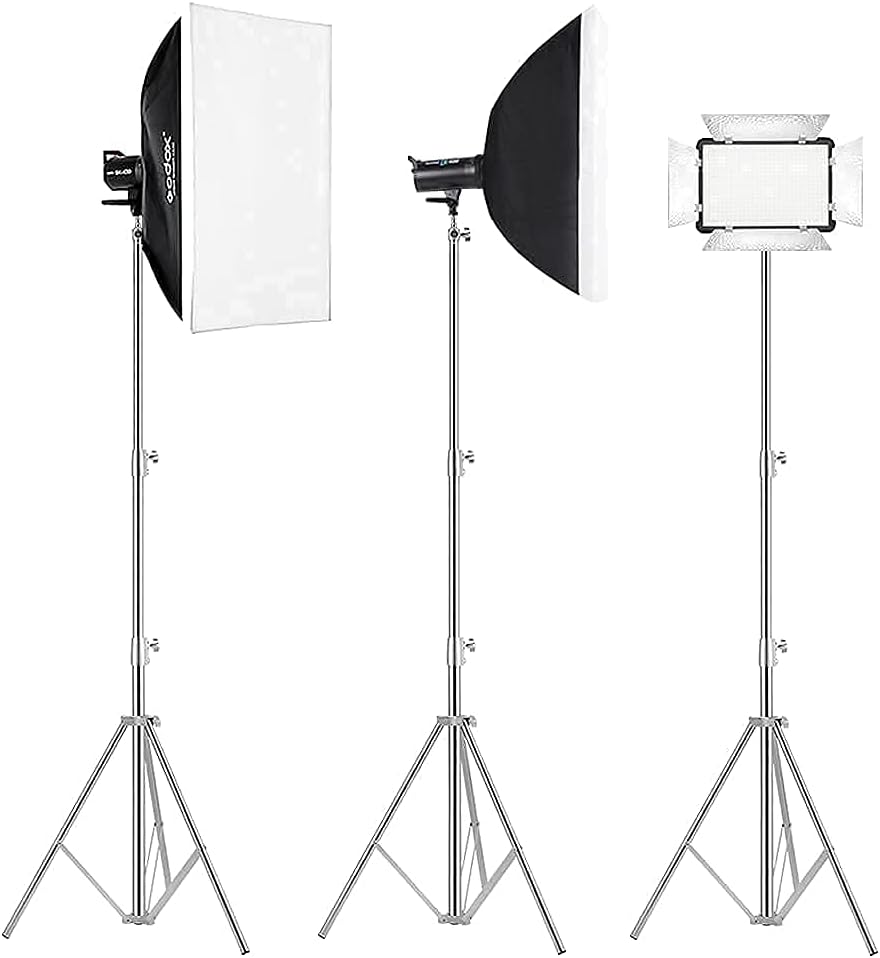 stainless steel light stand photography, spring cushioned heavy duty tripod stand, 9.5ft/2.8m, 2 packs professional photography studio stands