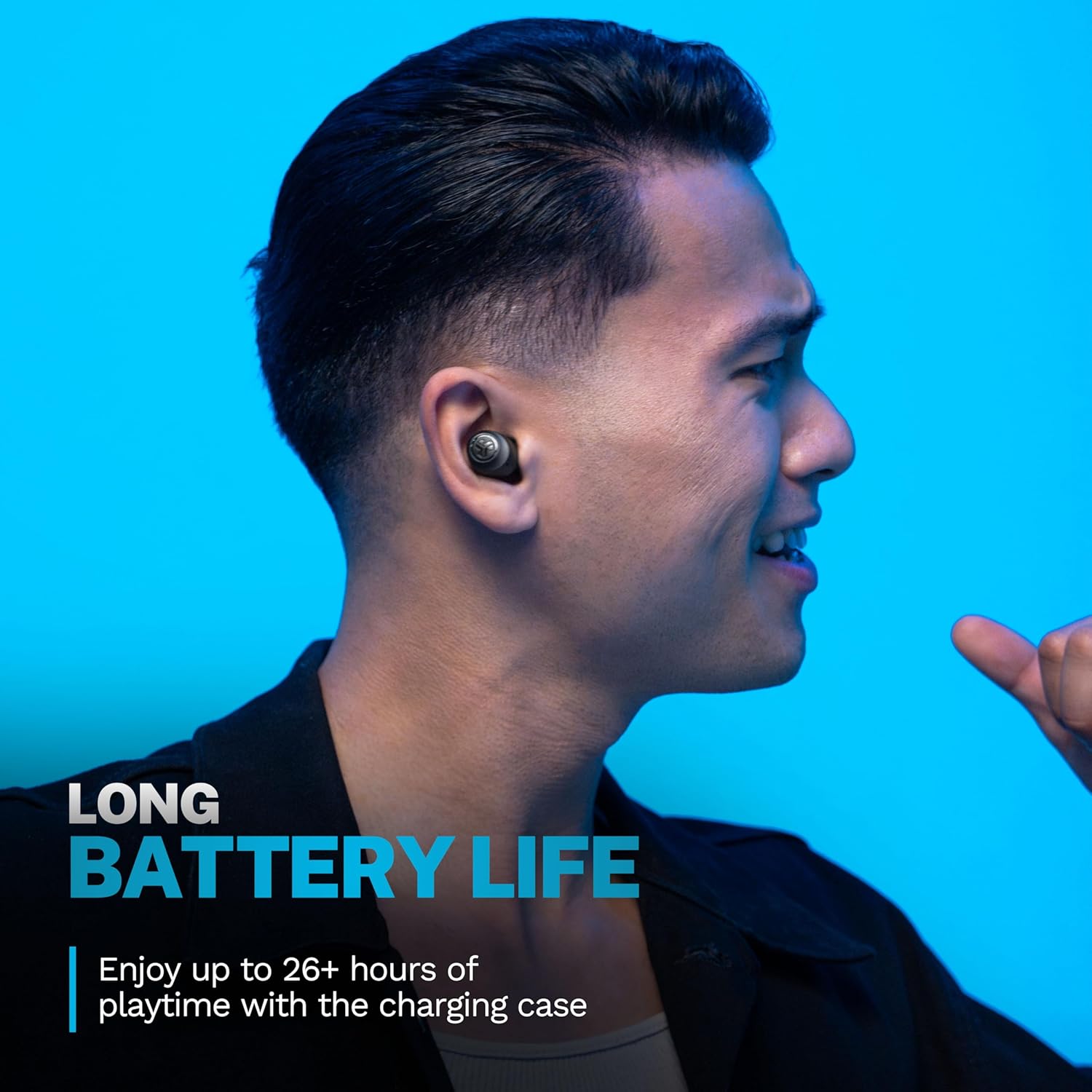 jlab go air pop+ true wireless earbuds, in ear headphones, bluetooth earphones, 35h playtime ear buds, bluetooth earbuds with microphone, usb c charging case, dual connect, eq3 sound, black