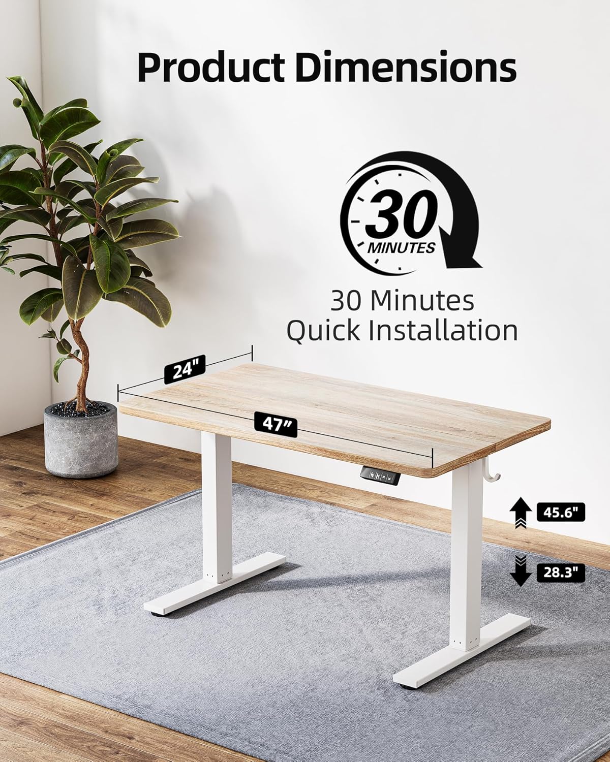 tiqlab height adjustable electric standing desk, 47.2 x 23.6 inch, sit stand up desk, splice board, computer home office desk, white frame/maple top