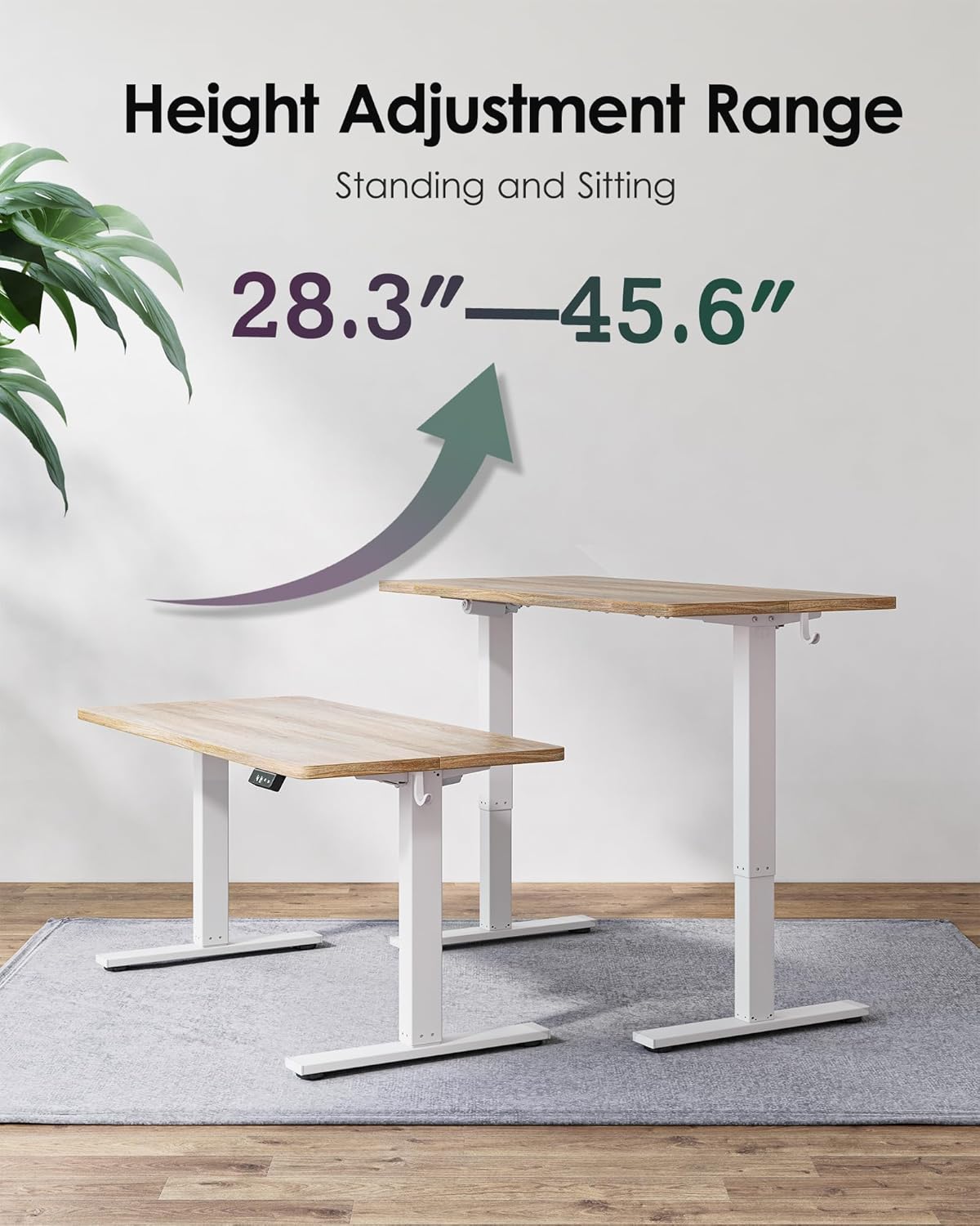 tiqlab height adjustable electric standing desk, 47.2 x 23.6 inch, sit stand up desk, splice board, computer home office desk, white frame/maple top