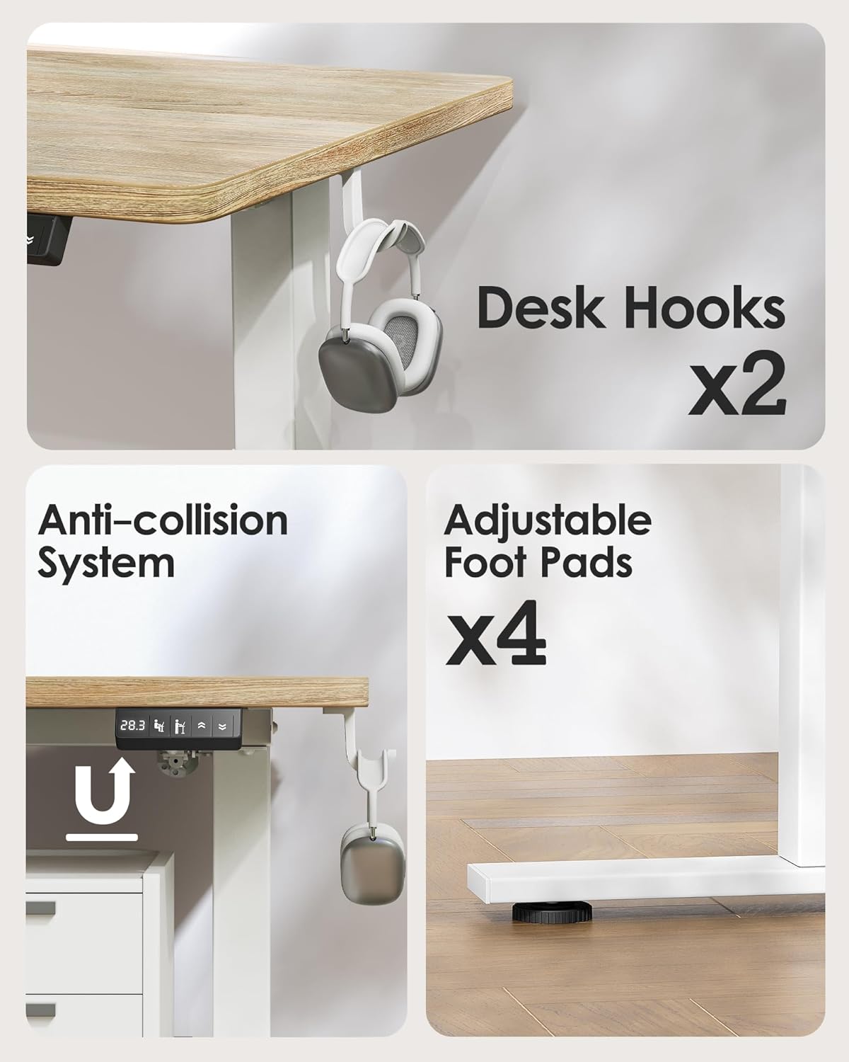 tiqlab height adjustable electric standing desk, 47.2 x 23.6 inch, sit stand up desk, splice board, computer home office desk, white frame/maple top