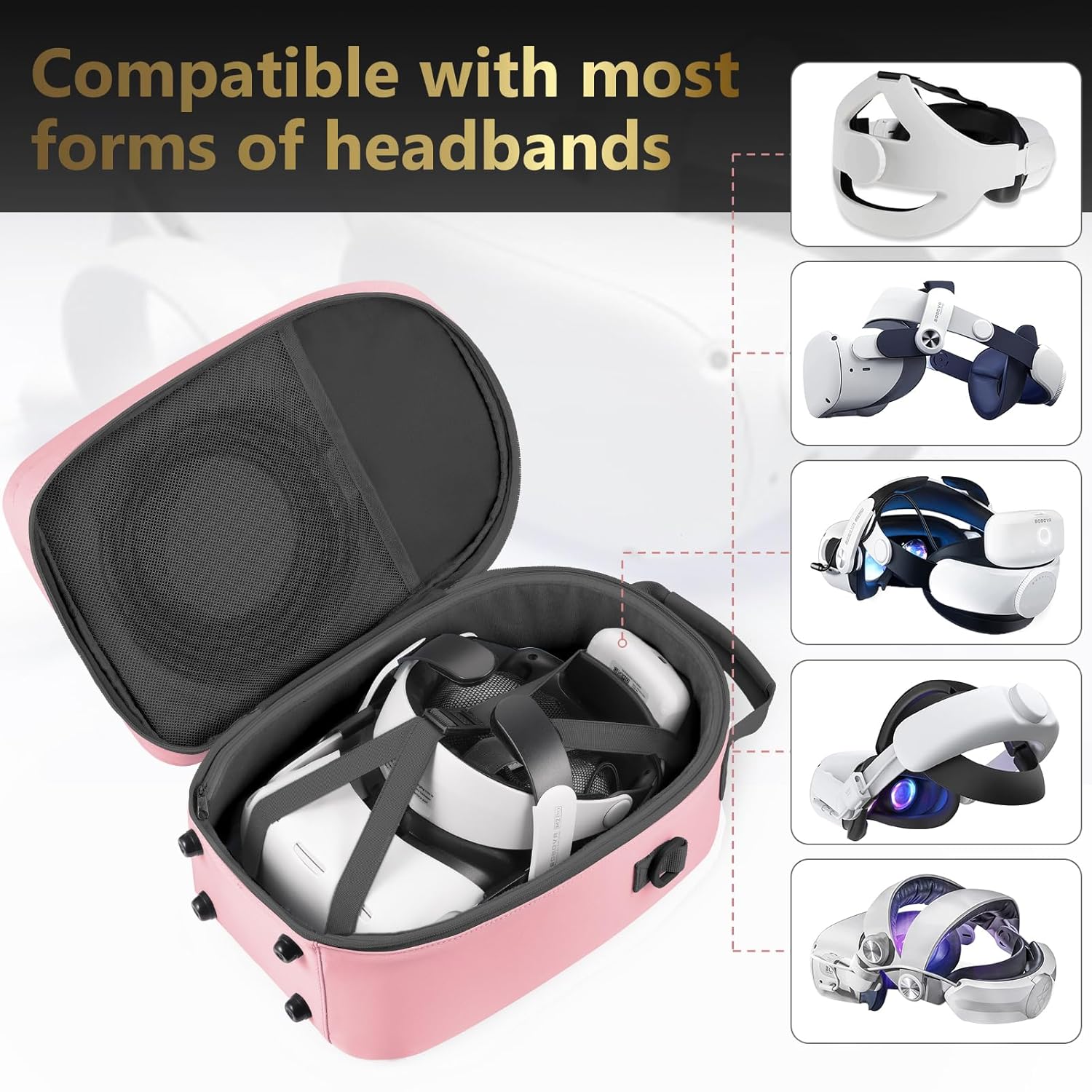 foregoer carrying case for meta quest 3/oculus quest 2, hard travel storage case compatible with meta oculus quest 2 headset, quest pro and accessories, vr all in one gaming headset (pink)