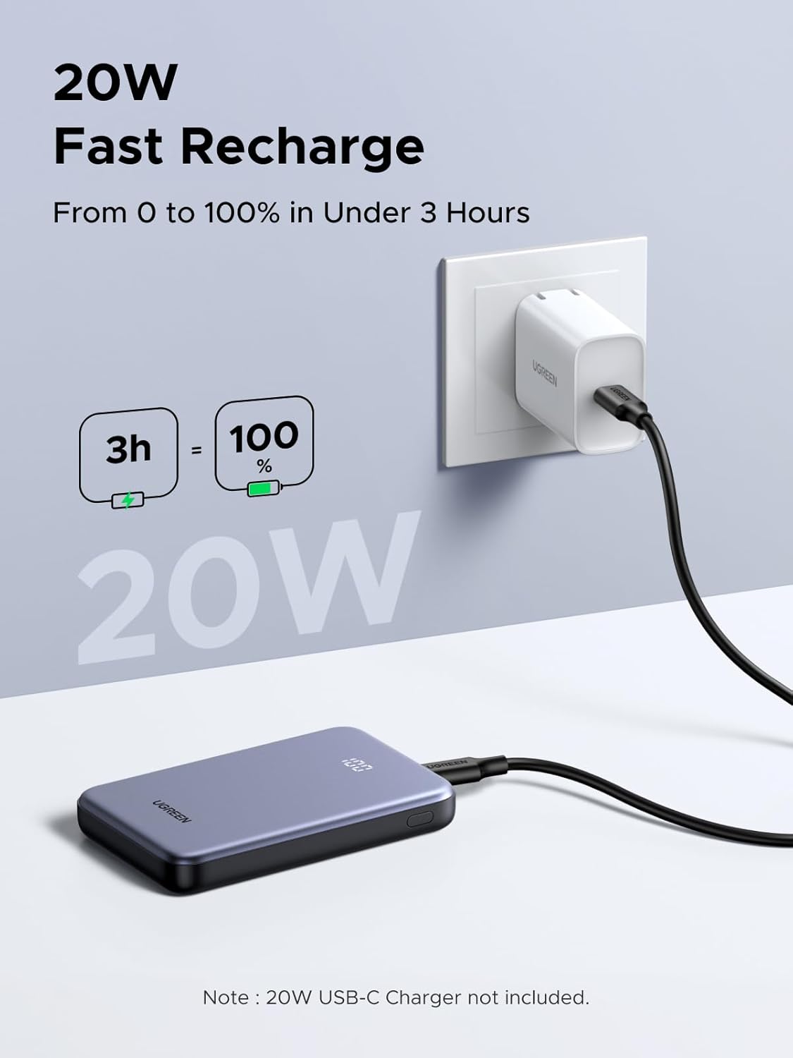 ugreen power bank 10,000mah 22.5w, compact portable charger usb c pd3.0 travel fast charging battery pack with digital display for iphone 17/16/15/14/13/12 pro max, galaxy s25/s24 ultra