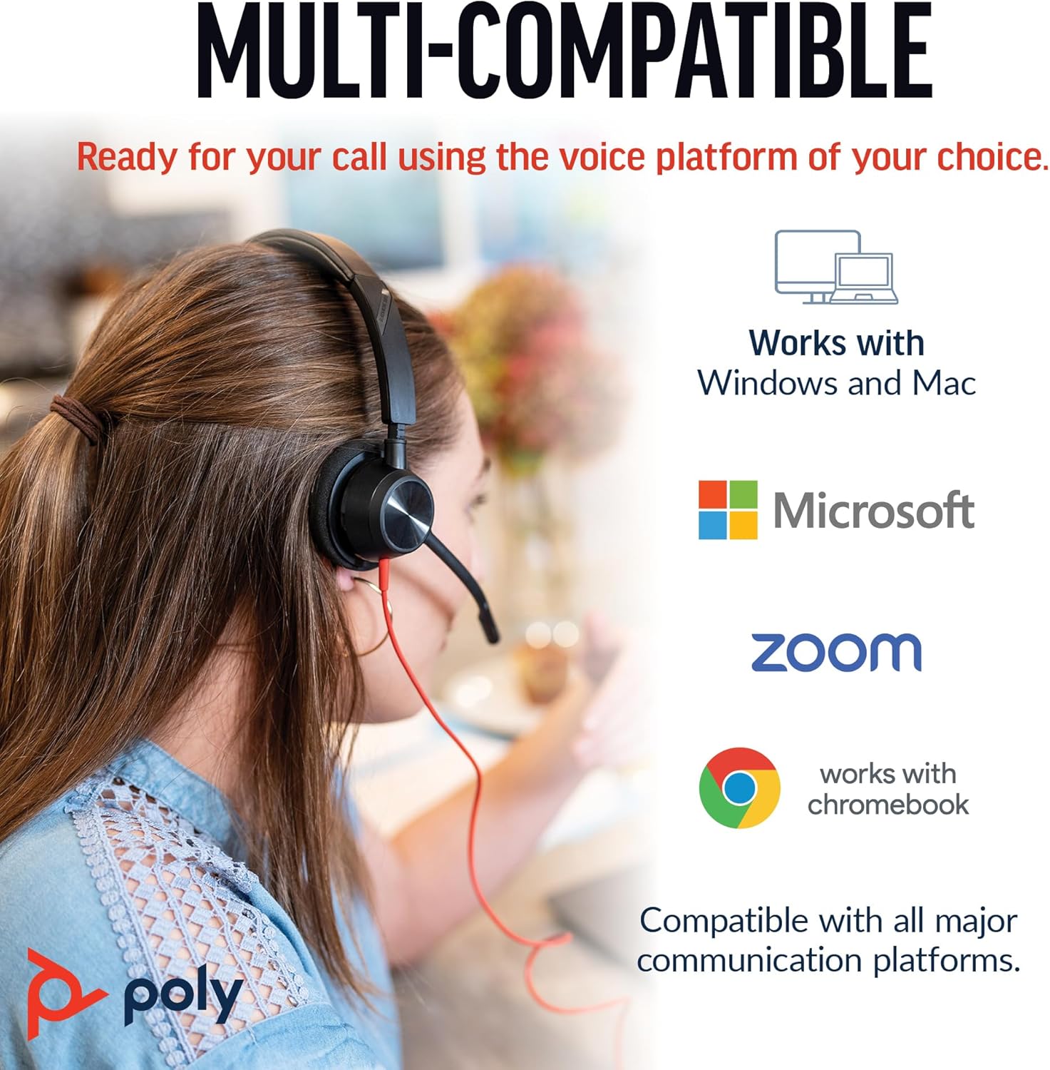 poly blackwire 3320 wired headset (plantronics) – flexible microphone boom – hi fi stereo connect to pc/mac via usb c or usb a works with teams/zoom amazon exclusive