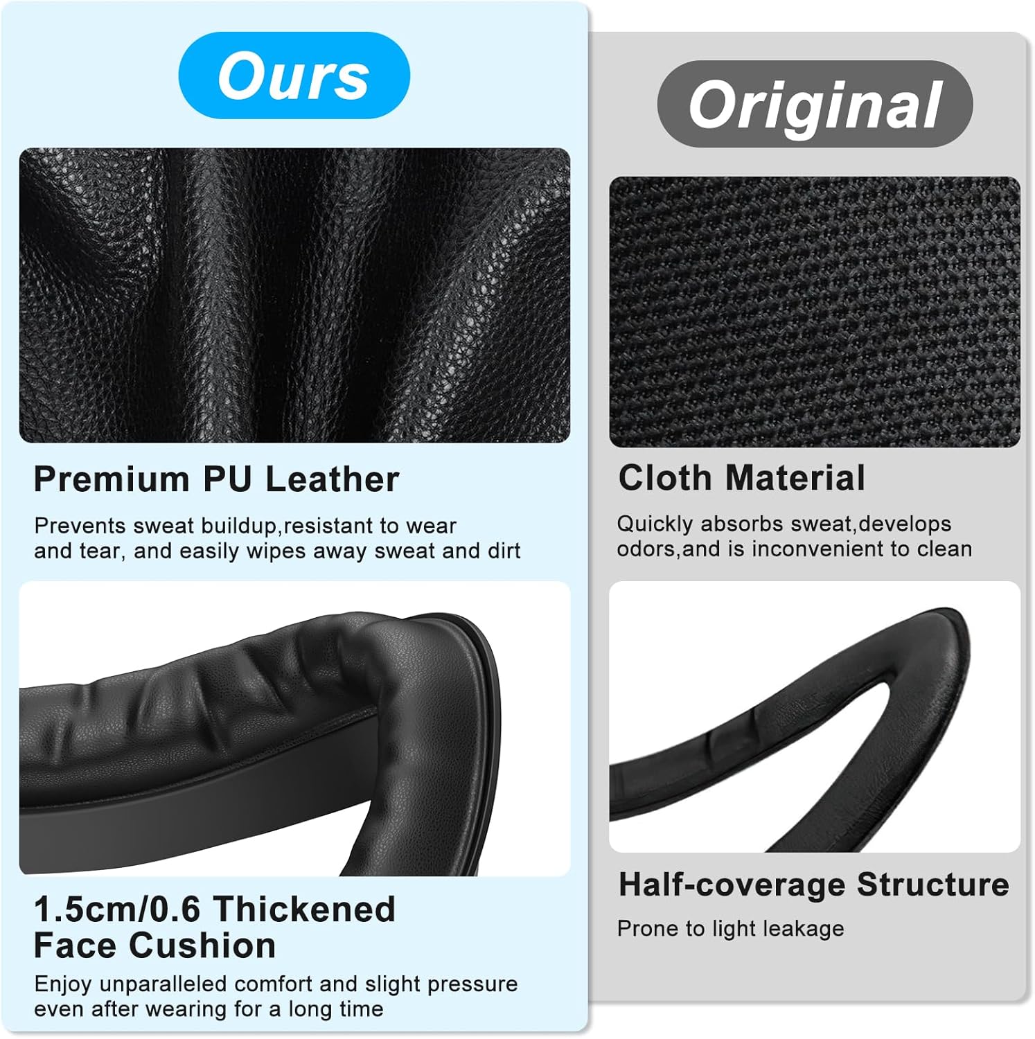 vznek new face cover pad for oculus quest 2, sweatproof pu leather facial interface & face cushion pad vr accessories for meta quest 2, ergonomical design (q2mz)