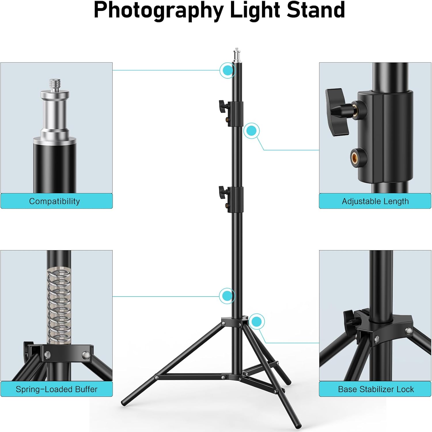 photography light stand, 110"/9.2ft/280cm portable reverse folding tripod with travel bag aluminum heavy duty for camera,video,softboxes,umbrell,wedding outdoor video shooting