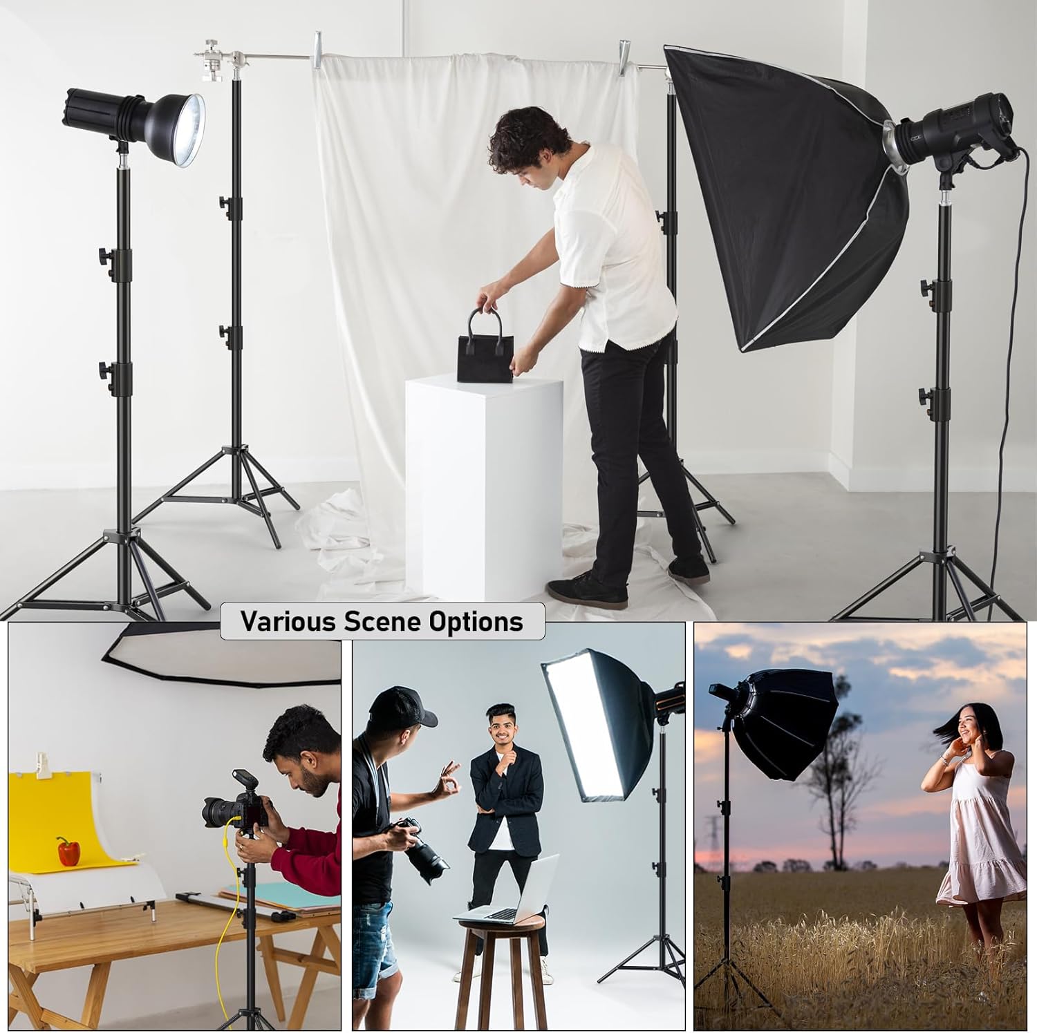 photography light stand, 110"/9.2ft/280cm portable reverse folding tripod with travel bag aluminum heavy duty for camera,video,softboxes,umbrell,wedding outdoor video shooting