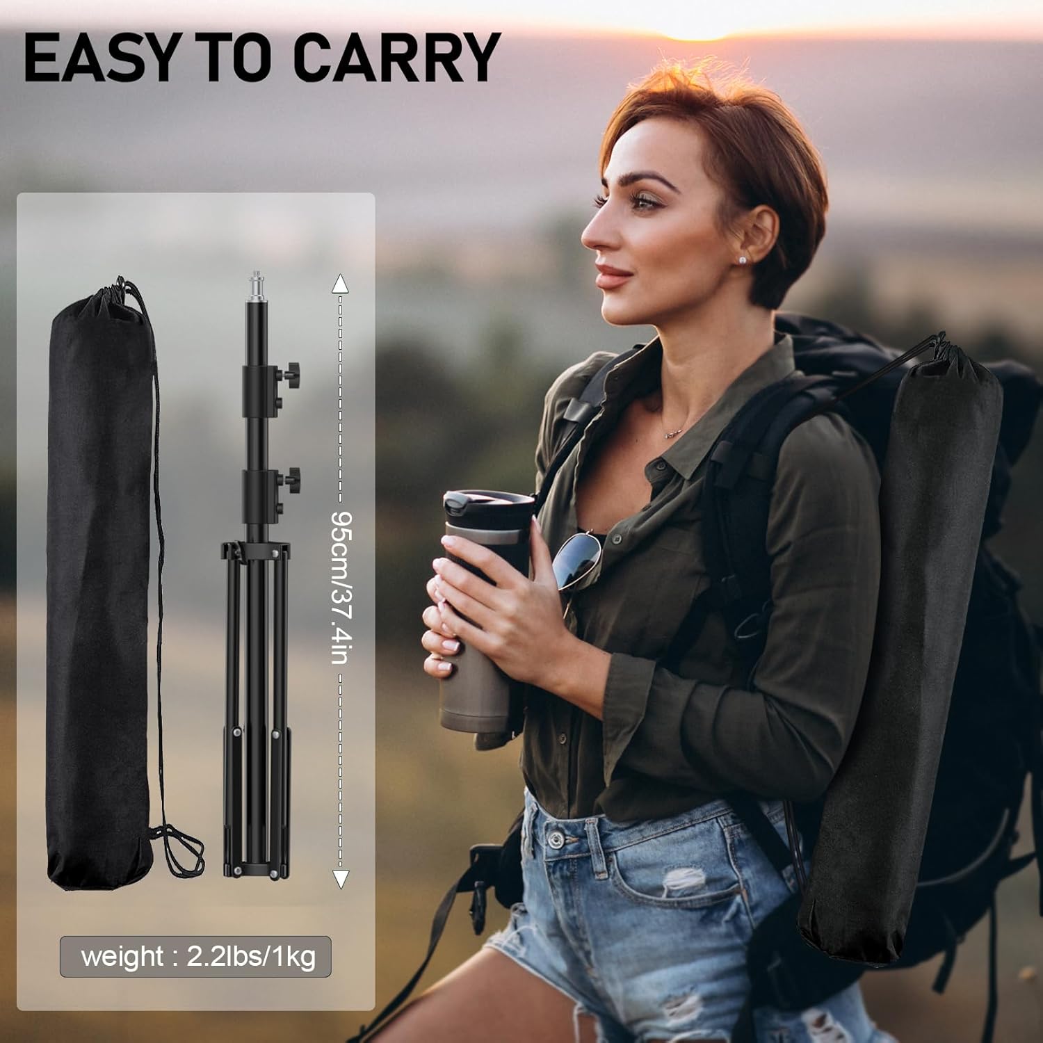 photography light stand, 110"/9.2ft/280cm portable reverse folding tripod with travel bag aluminum heavy duty for camera,video,softboxes,umbrell,wedding outdoor video shooting