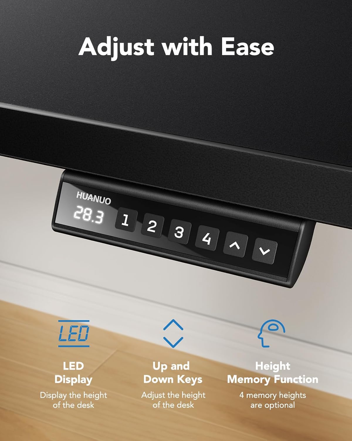 huanuo electric standing desk, 48" x 24" whole piece desktop, adjustable height computer desks, 4 height memory settings, sit stand up desk for home office, black