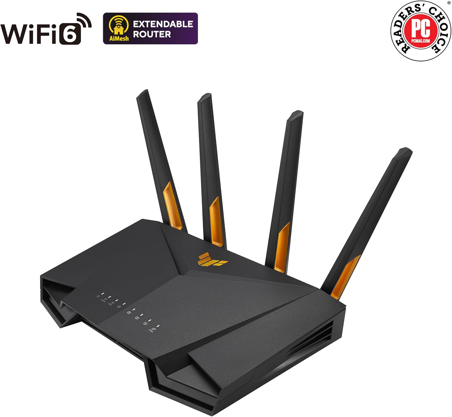 asus tuf gaming wifi 6 router (tuf ax4200) dedicated gaming port, dual 2.5g port, 3 steps port forwarding, extendable router with aimesh technology, aiprotection pro, vpn, instant guard