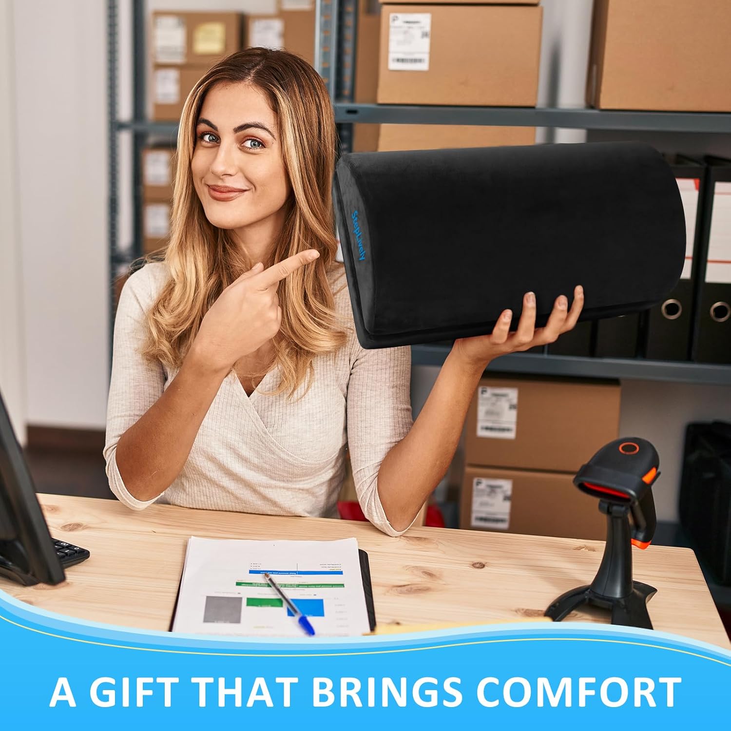 steplively foot rest for under desk at work, comfortable foot stool with 2 adjustable heights, footrest with washable cover, for back & hip pain relief, suitable for office, home and car (black)