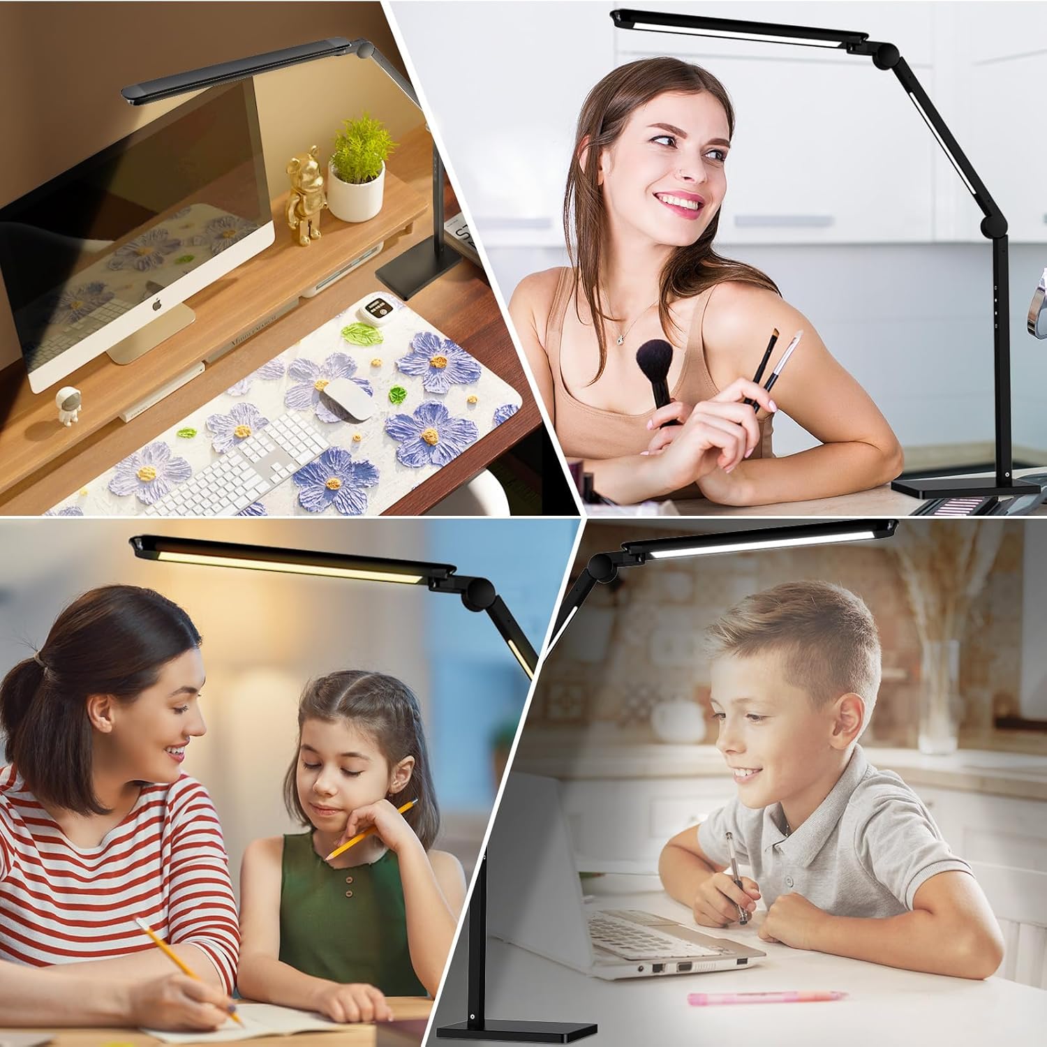 led desk lamp for home office,creative touch reading light, with memory dual light and adjustable swing arm,15w 4 cct eye care modes & 4 brightness levels table lamp with usb charging ports black