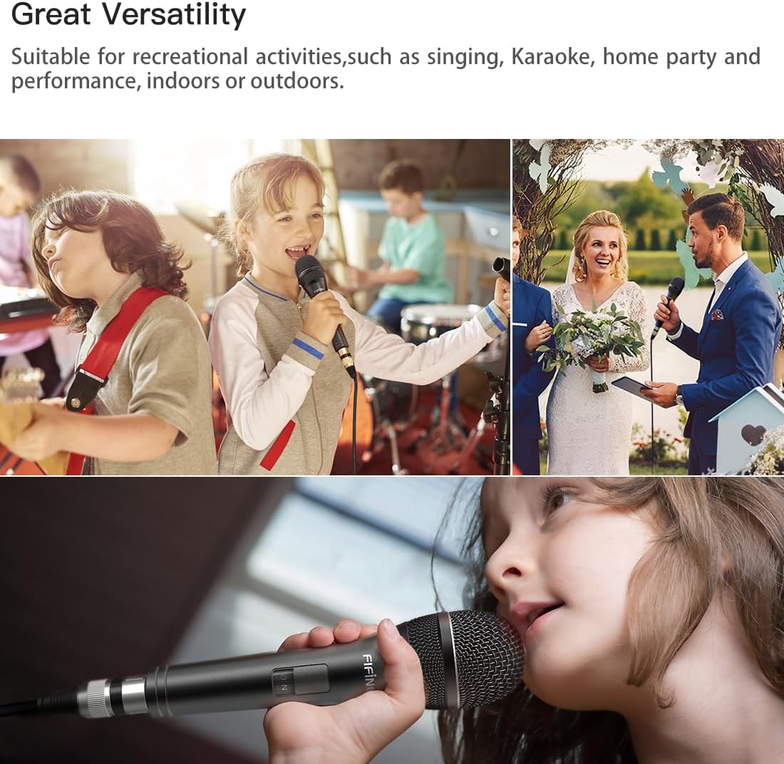 fifine karaoke microphone, dynamic vocal microphone for speaker, 6.35mm wired handheld mic with on and off switch and 14.8ft detachable cable k6